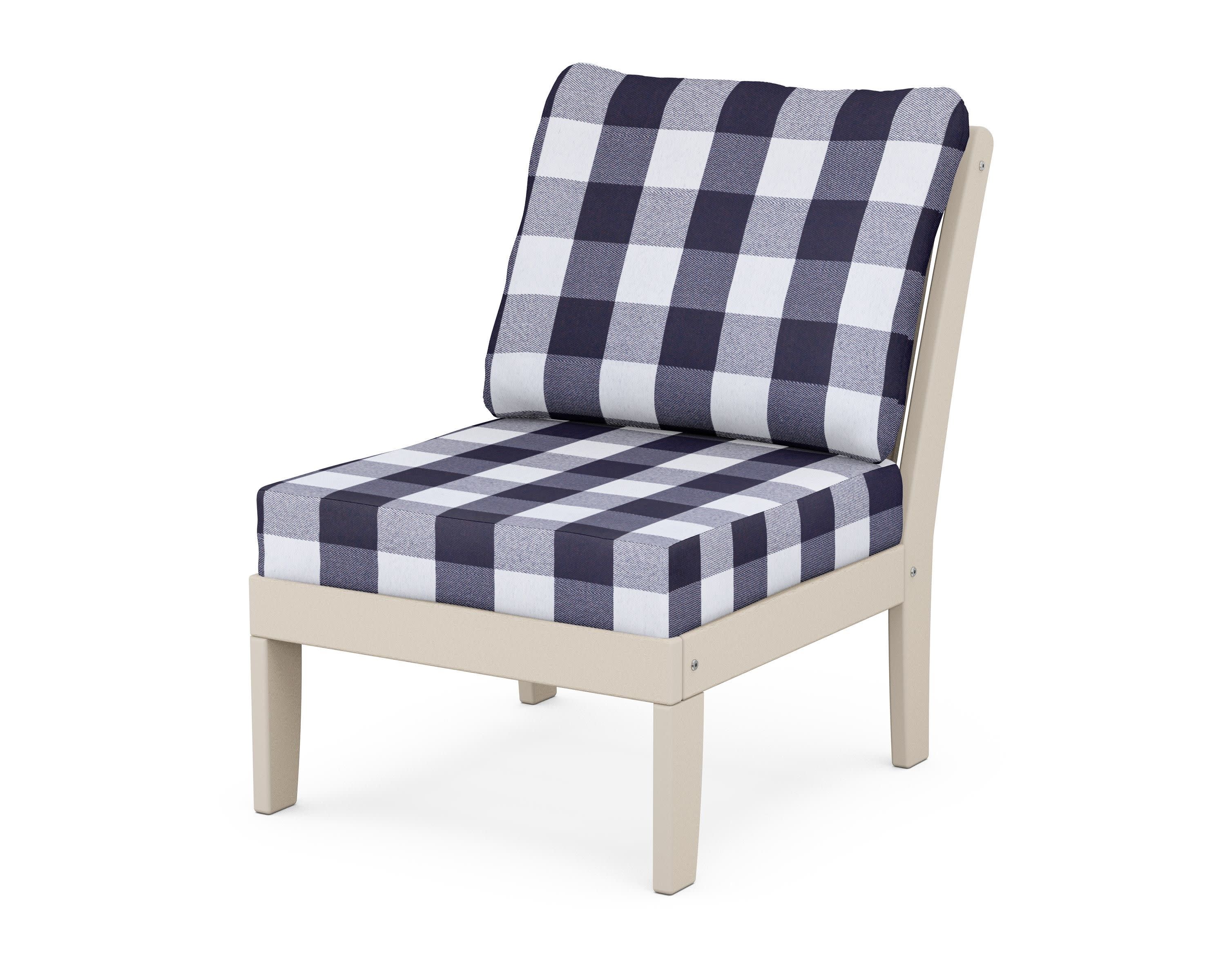 Braxton Modular Armless Chair in Sand / Buffalo Plaid Navy