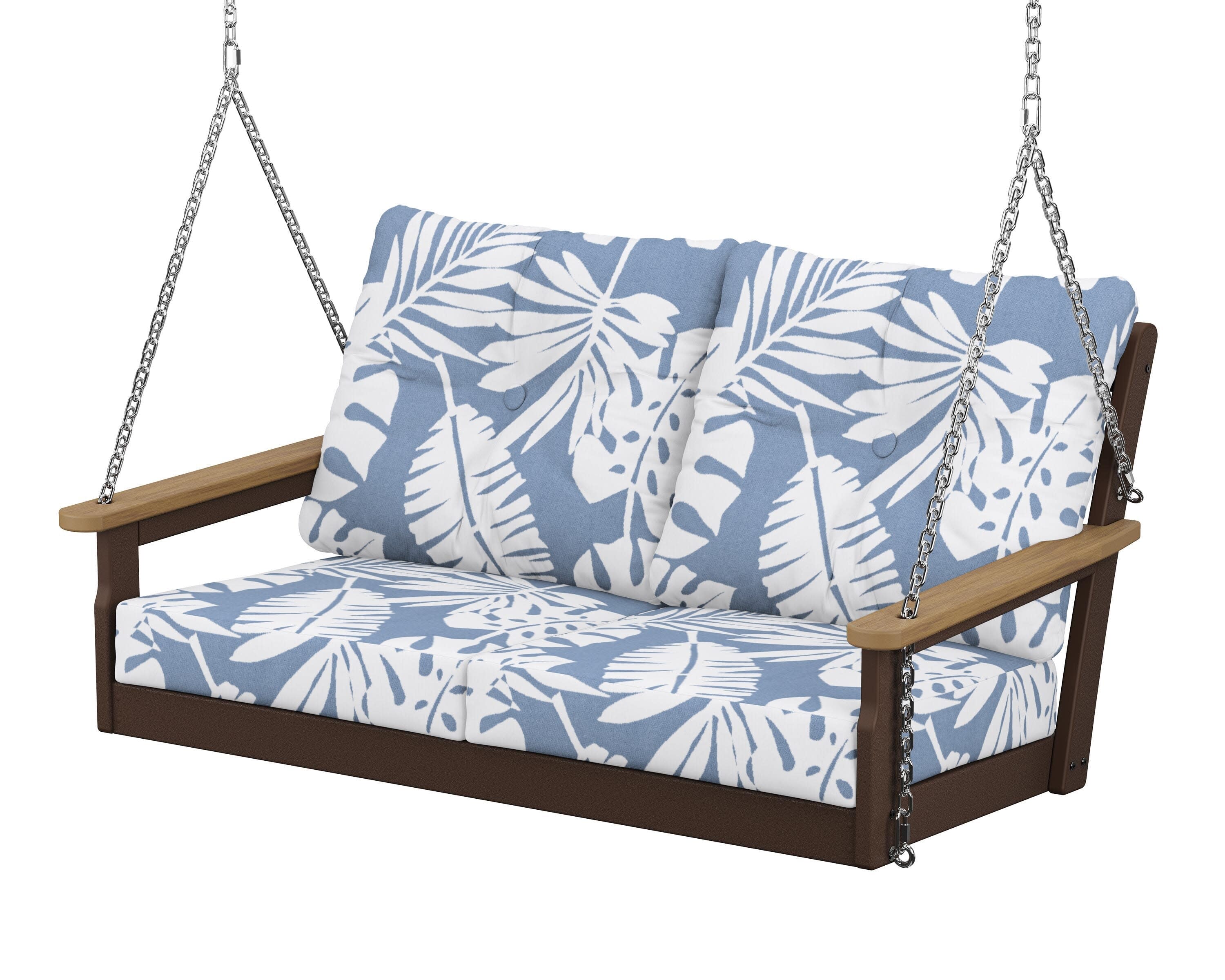 Vineyard Deep Seating Swing in Mahogany / Natural / Leaf Sky Blue