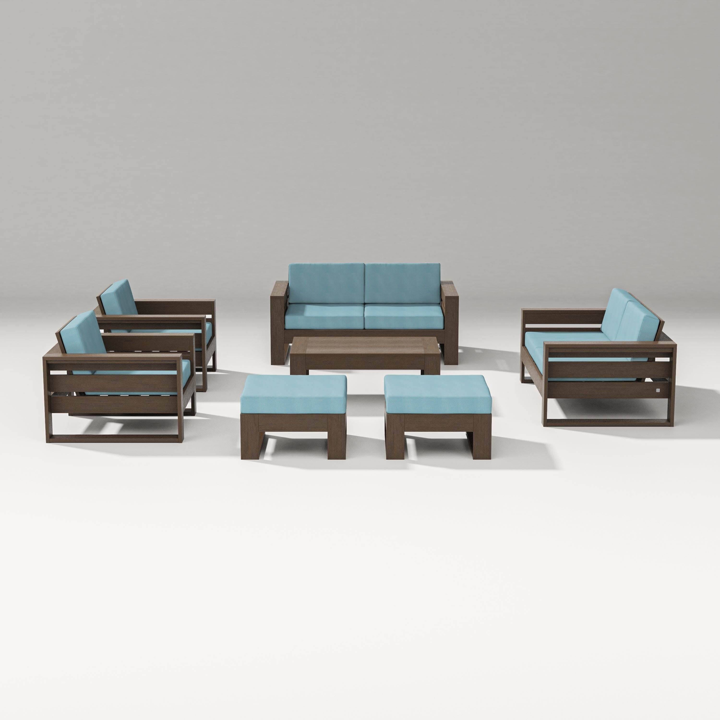 Latitude 7-Piece Lounge Loveseat Set in Kona / Lattice Sky Blue