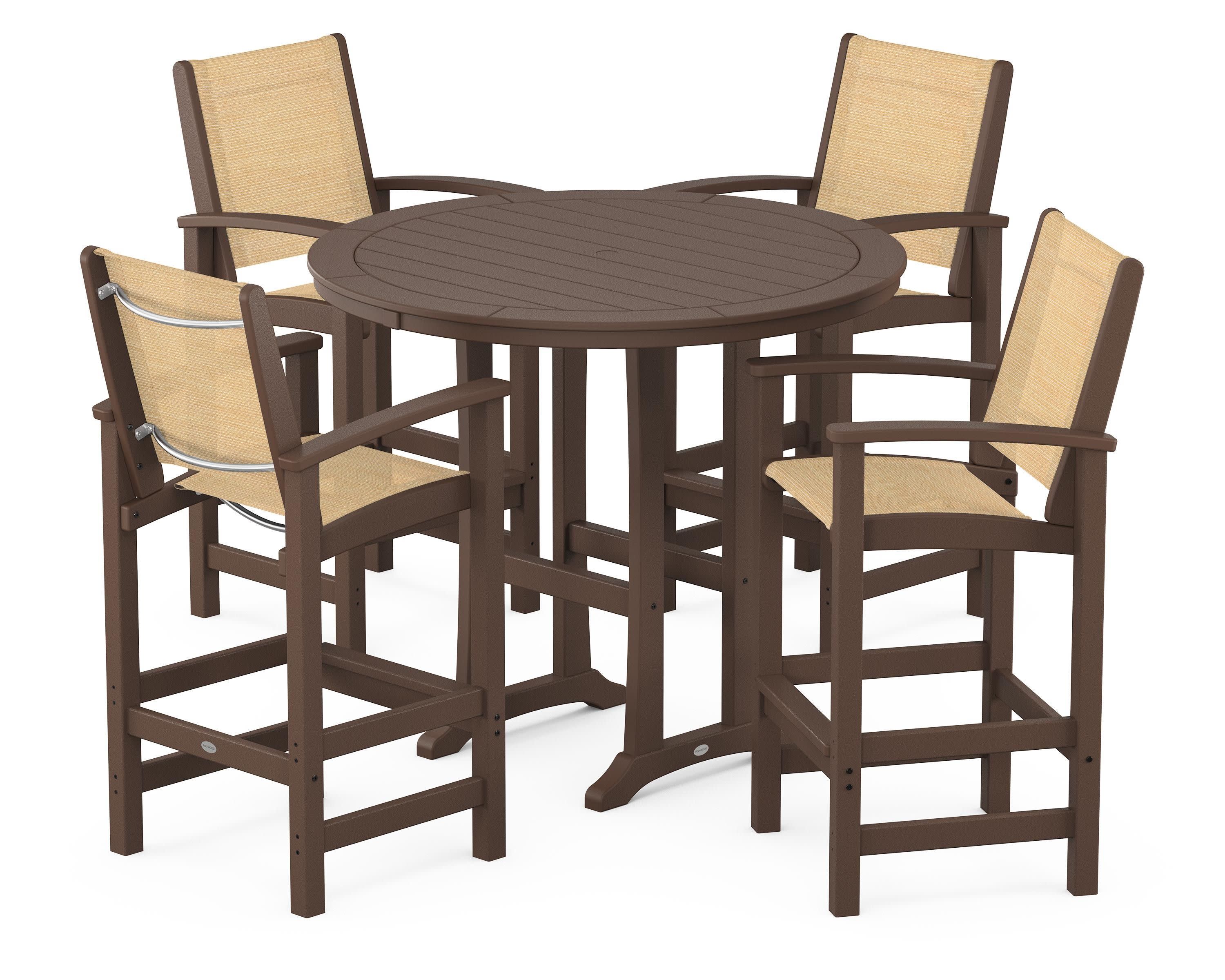 Coastal 5-Piece Nautical Trestle Bar Set in Mahogany / Dupioni Apricot Sling