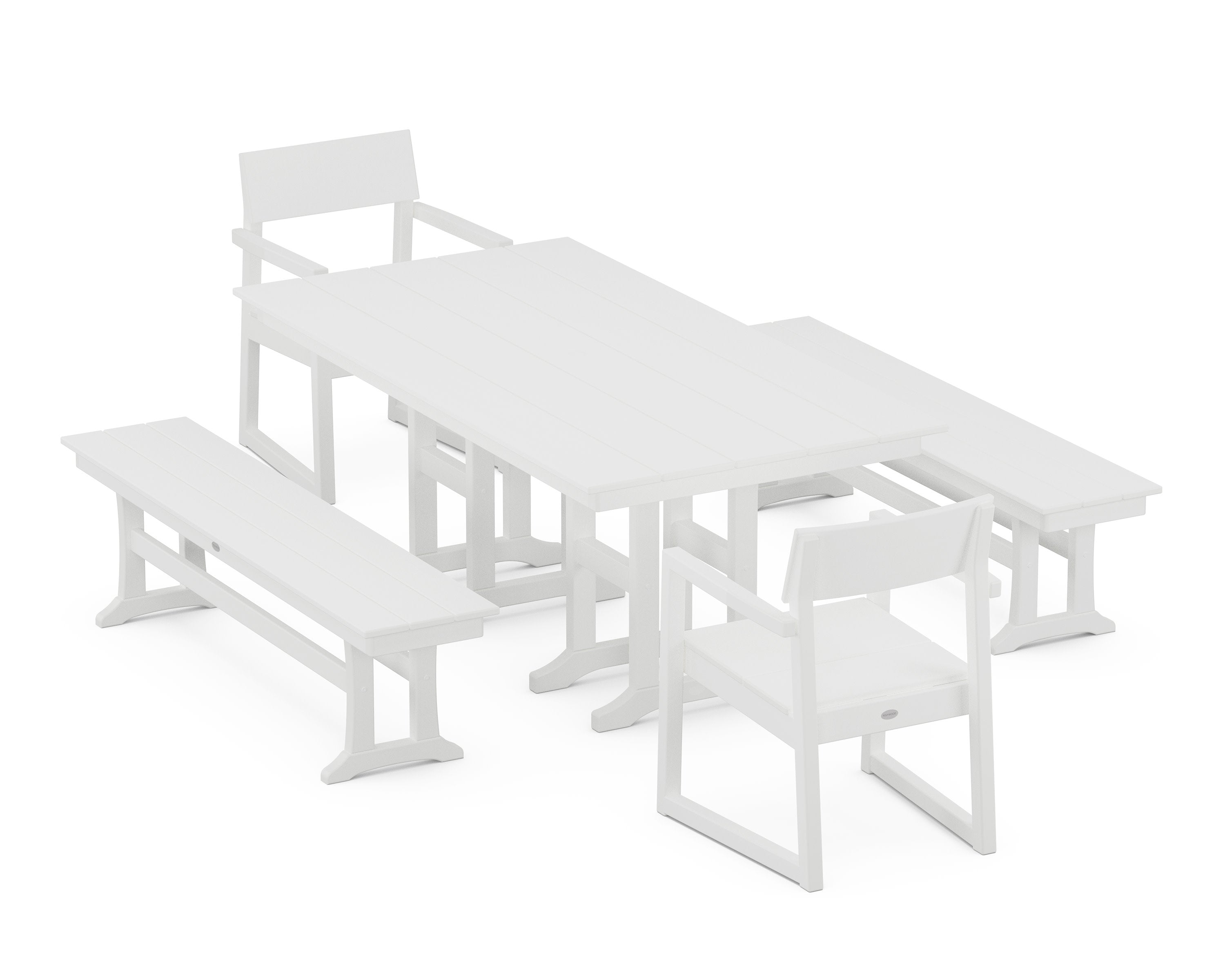 EDGE 5-Piece Farmhouse Dining Set with Benches in White
