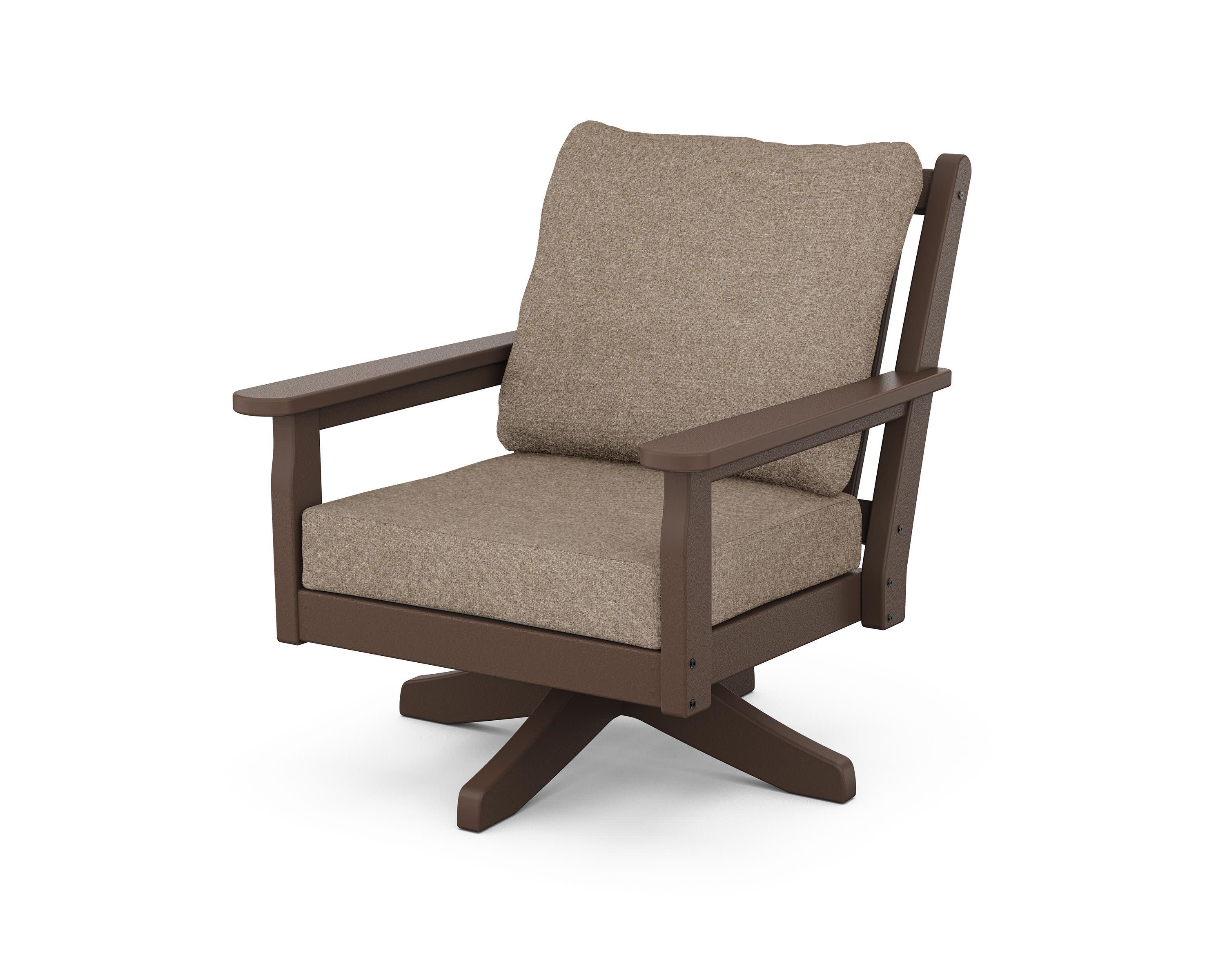 Chippendale Deep Seating Swivel Chair in Mahogany / Spiced Burlap