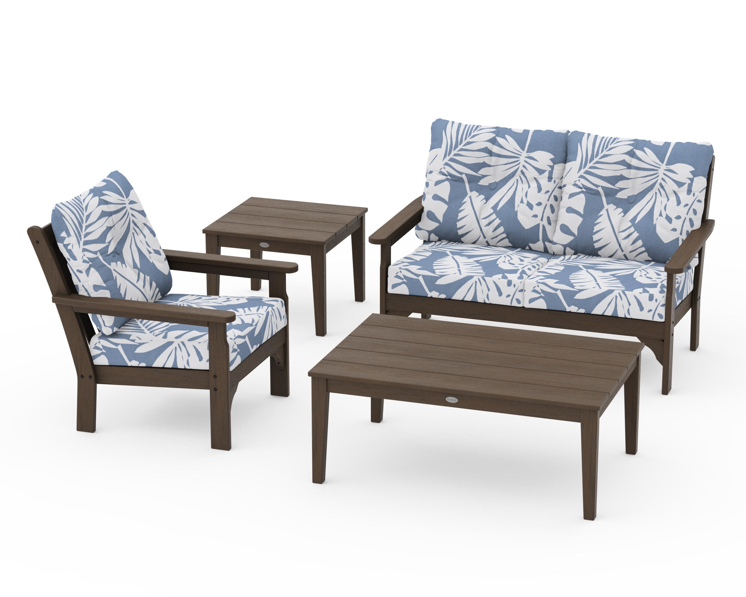 Vineyard 4-Piece Deep Seating Set in Kona / Leaf Sky Blue