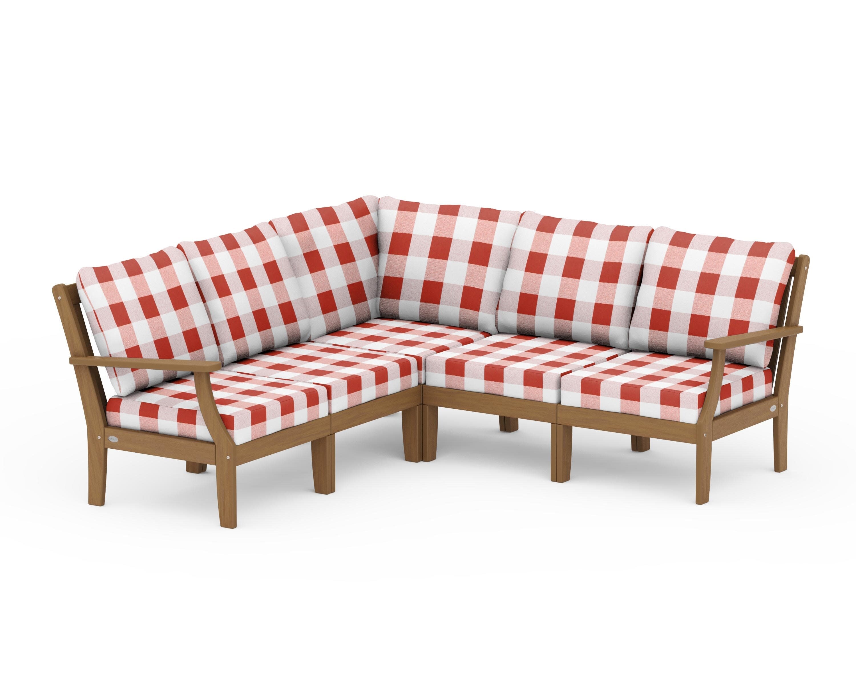 Braxton Modular 5-Piece Deep Seating Set in Natural / Buffalo Plaid Crimson