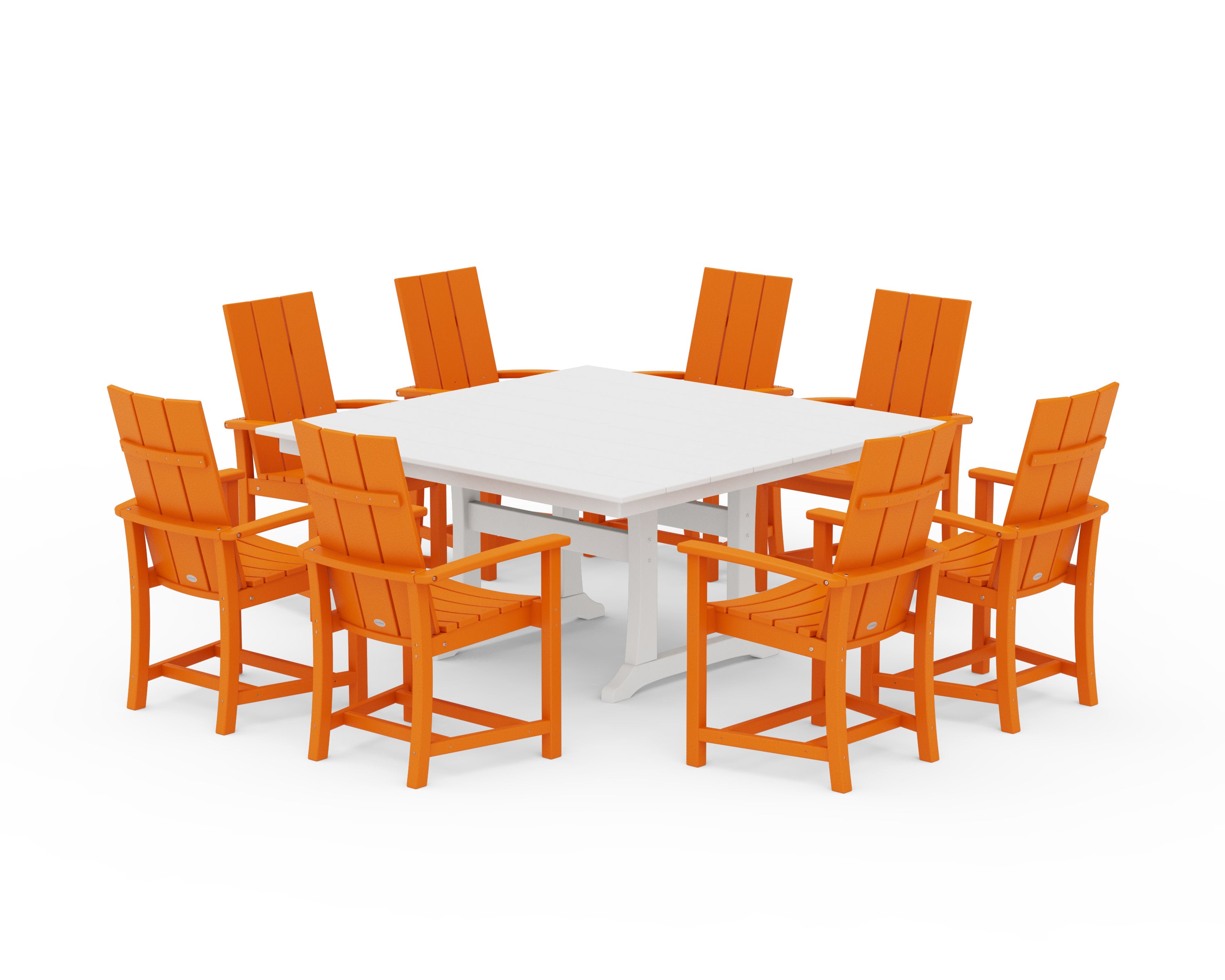 Modern Adirondack 9-Piece Farmhouse Trestle Dining Set in Tangerine / White