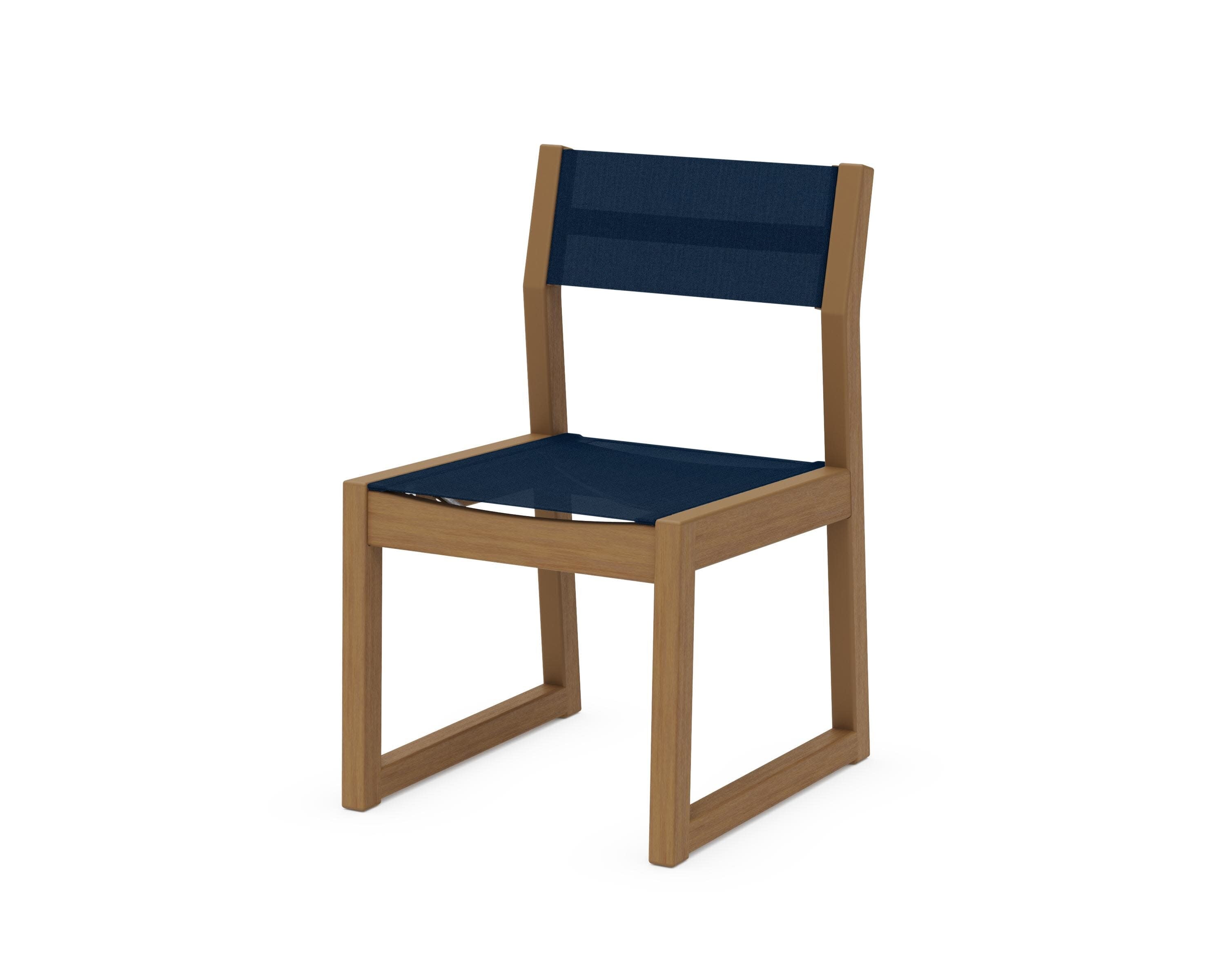 EDGE Sling Dining Side Chair in Natural / Navy Blue Sling