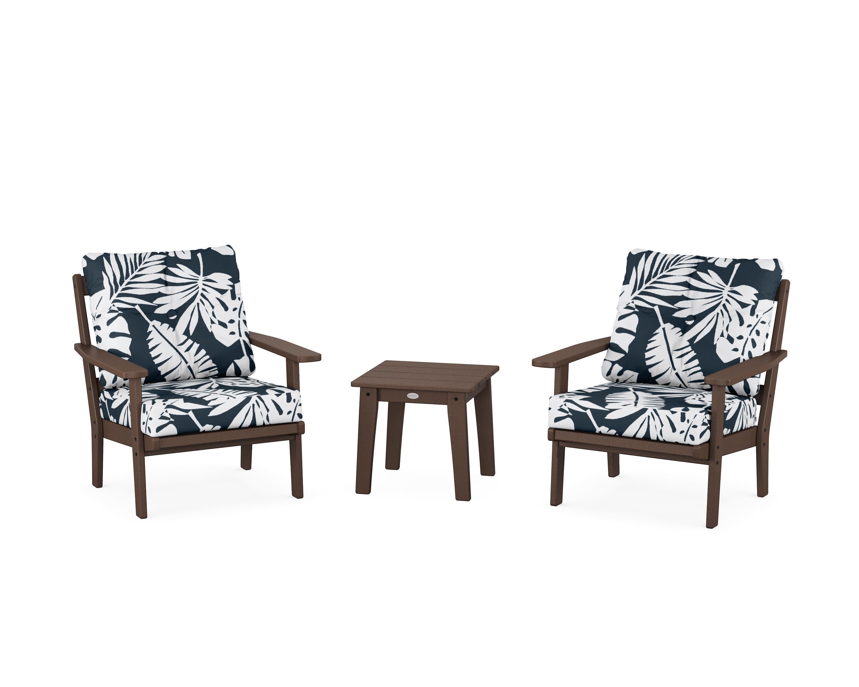 Oxford 3-Piece Deep Seating Set in Mahogany / Leaf Marine Indigo