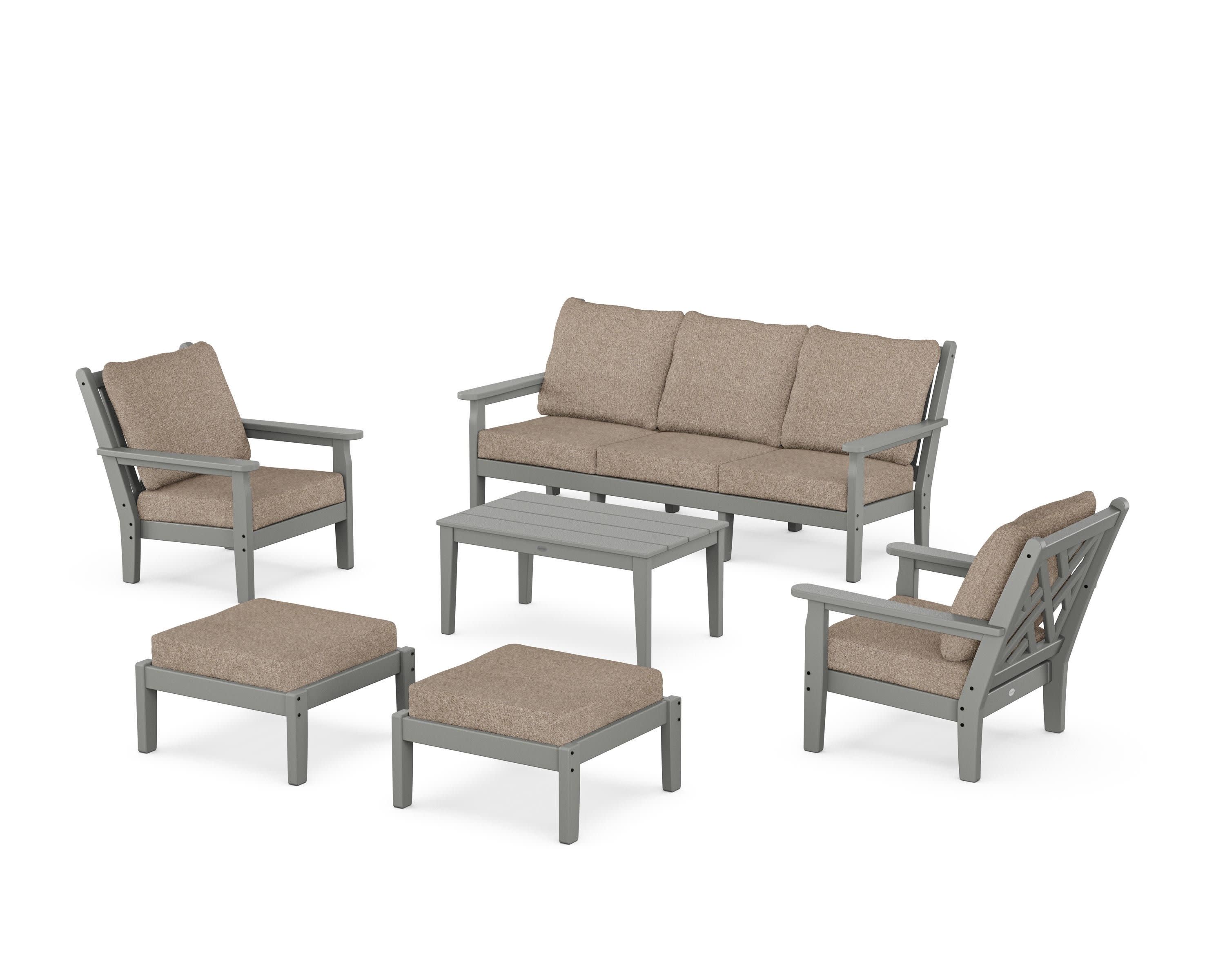Chippendale 6-Piece Lounge Sofa Set in Slate Grey / Spiced Burlap