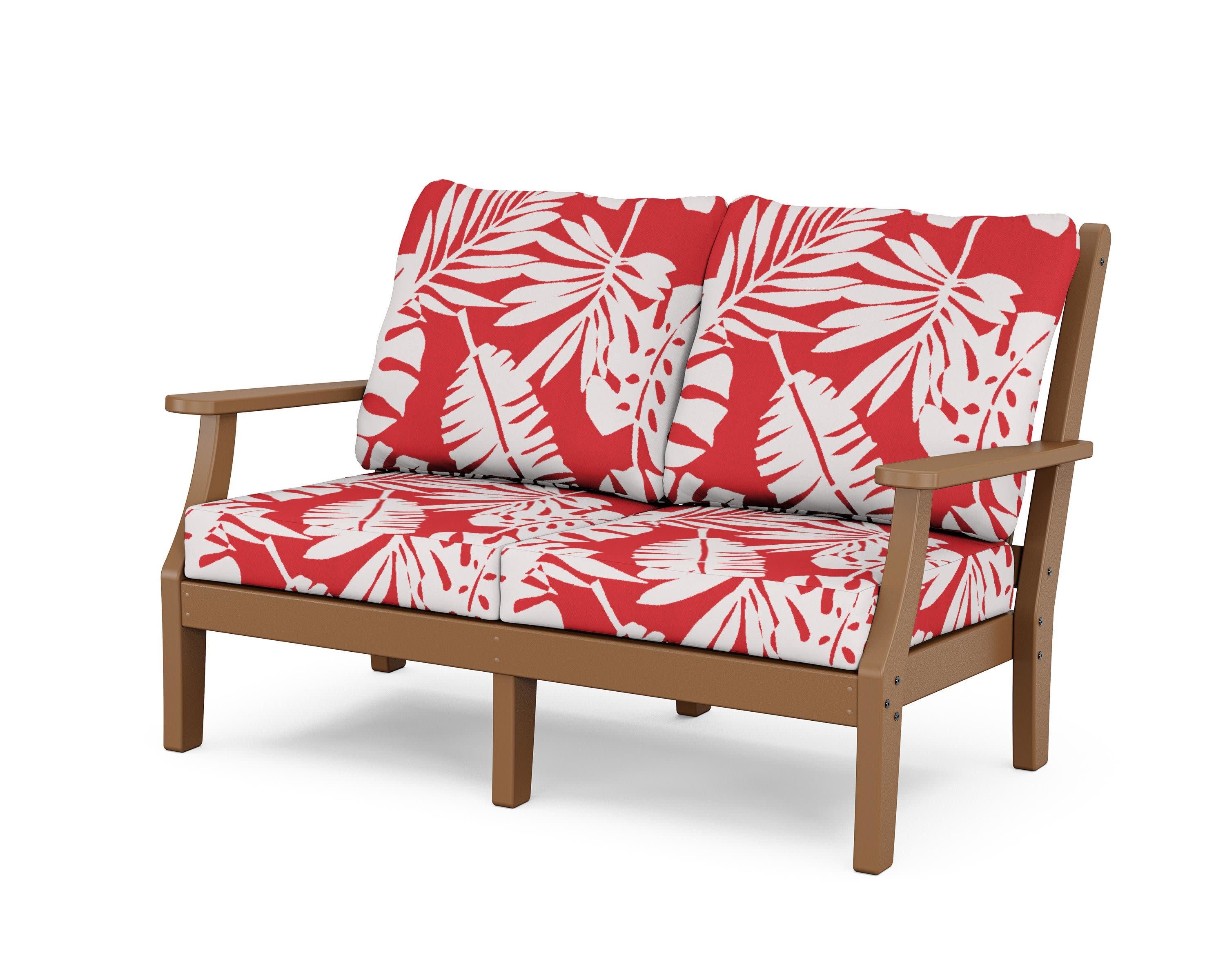 Wovendale Deep Seating Loveseat in Teak / Leaf Crimson