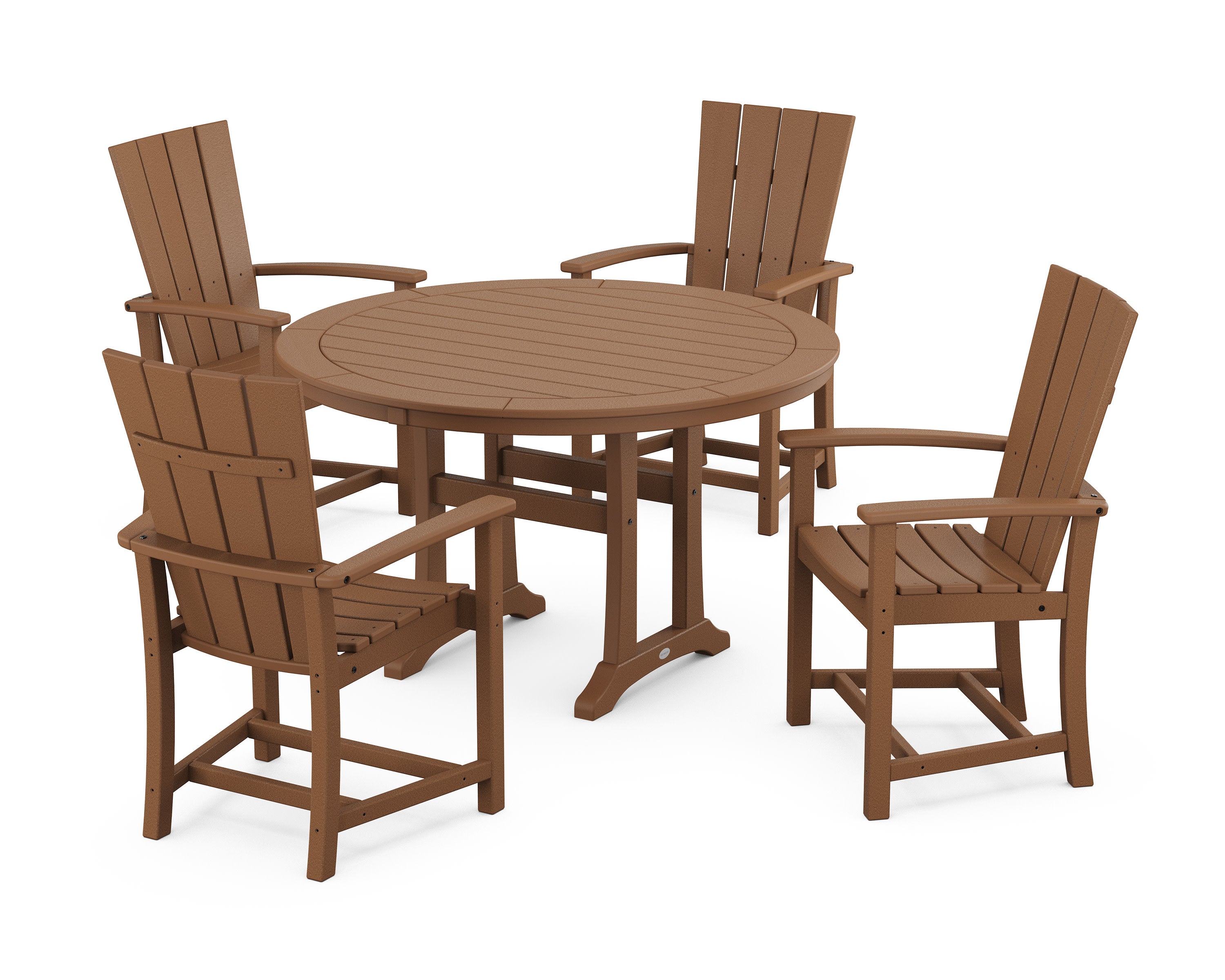 Quattro 5-Piece Round Dining Set with Trestle Legs in Teak