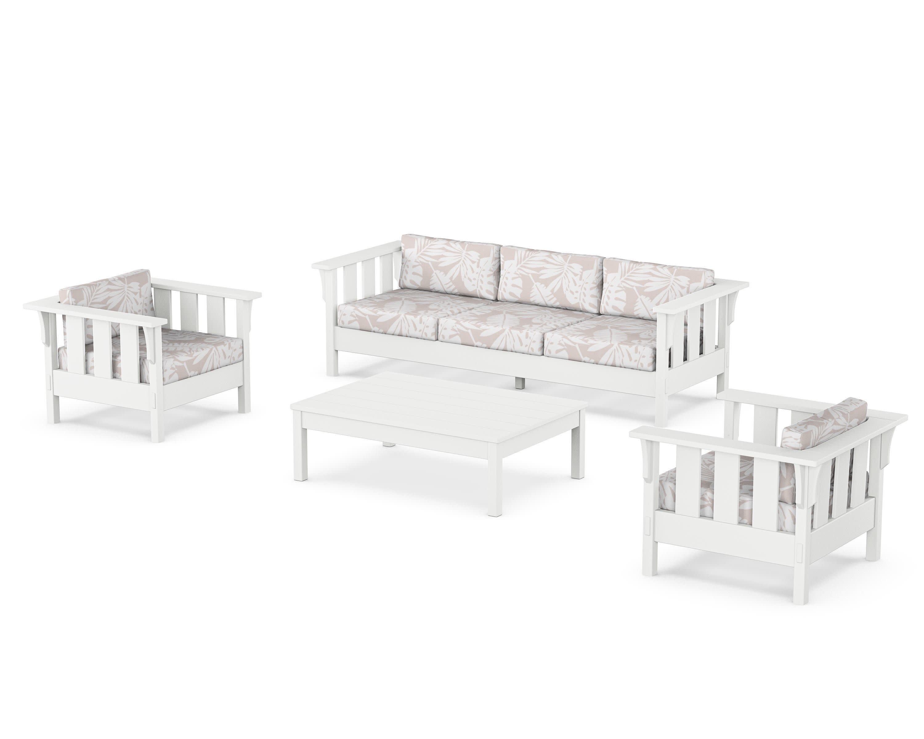 Acadia 4-Piece Deep Seating Set with Sofa in White / Leaf Dune Burlap