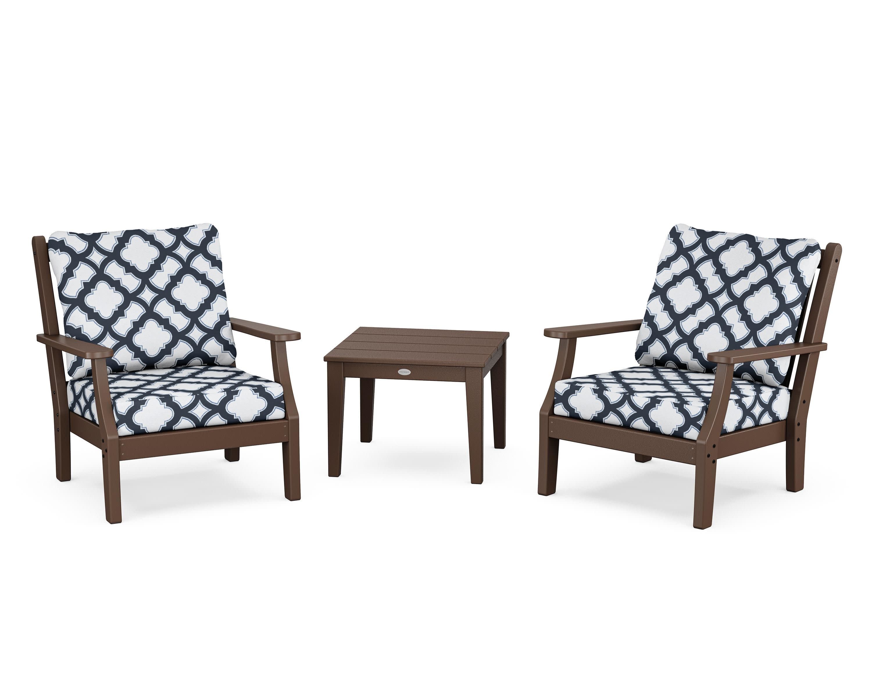 Wovendale 3-Piece Deep Seating Set in Mahogany / Trellis Marine Indigo