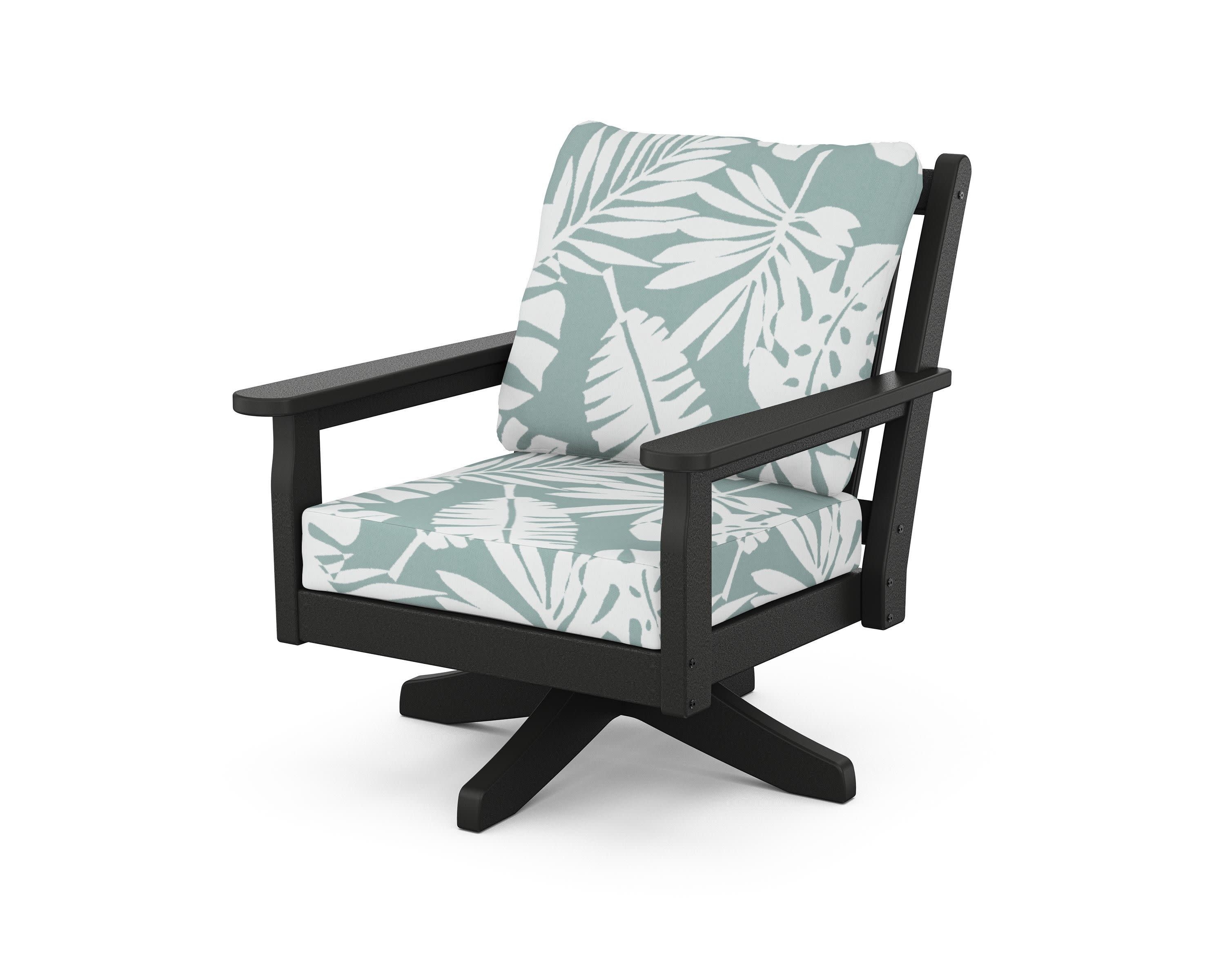 Chippendale Deep Seating Swivel Chair in Black / Leaf Glacier Spa