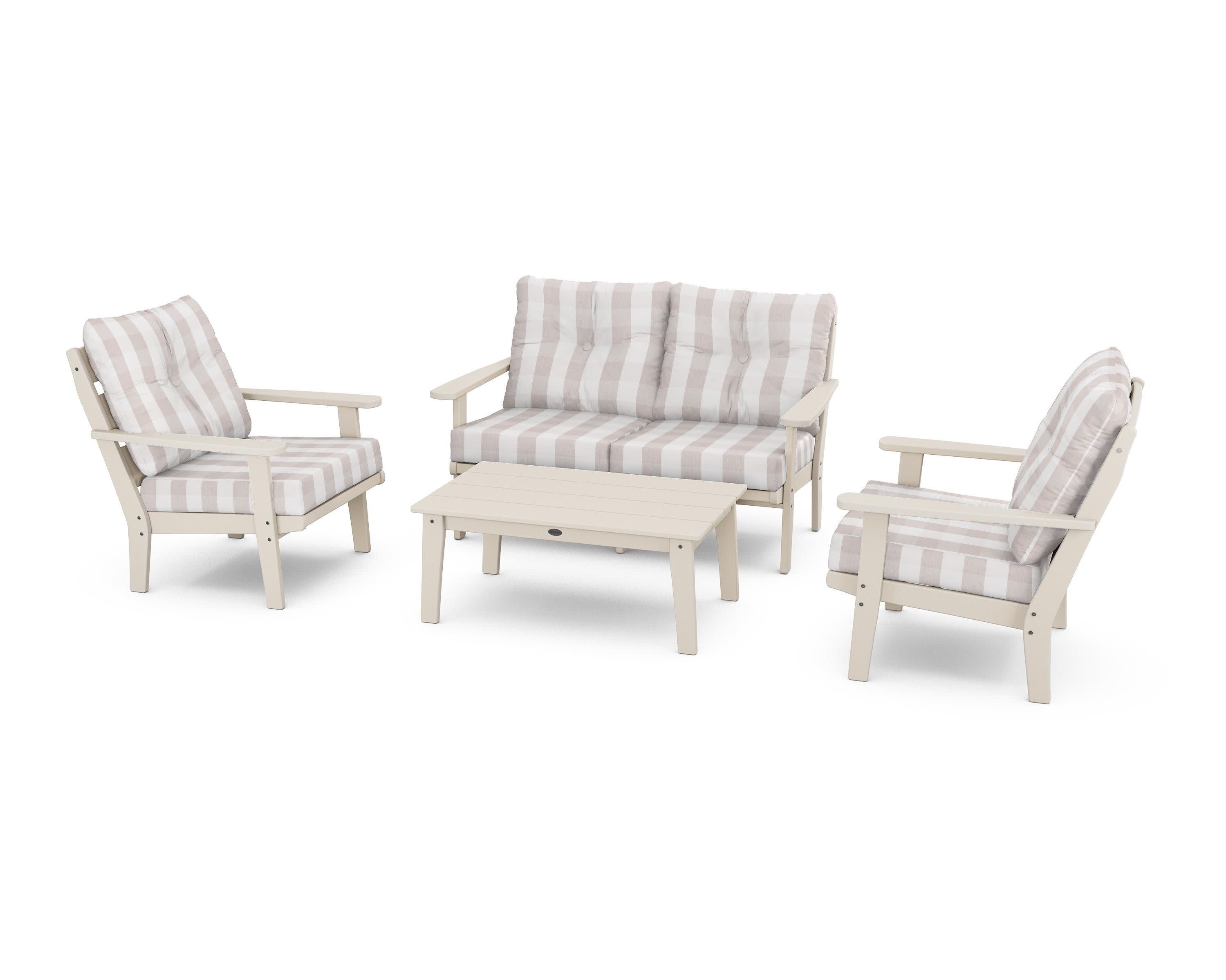 Lakeside 4-Piece Deep Seating Set in Sand / Buffalo Plaid Dune Burlap