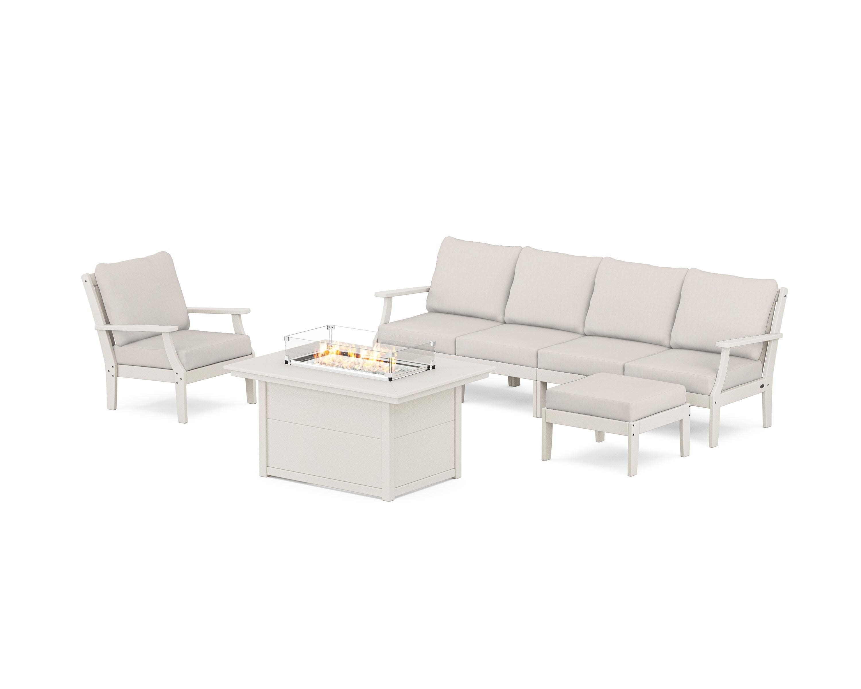 Braxton Sectional Lounge and Fire Pit Set in Sand / Cast Ash