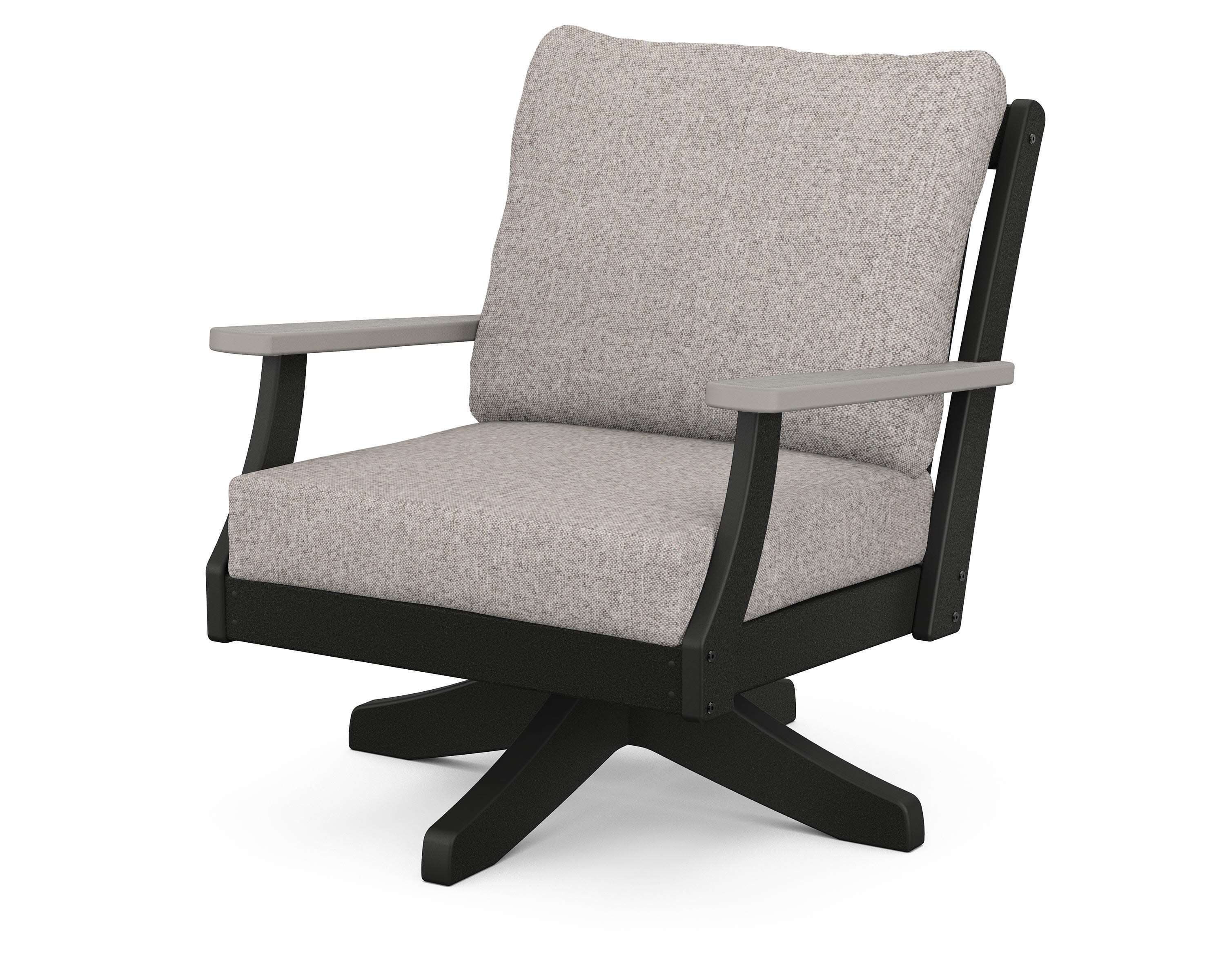 Braxton Deep Seating Swivel Chair in Black / Driftwood / Weathered Tweed