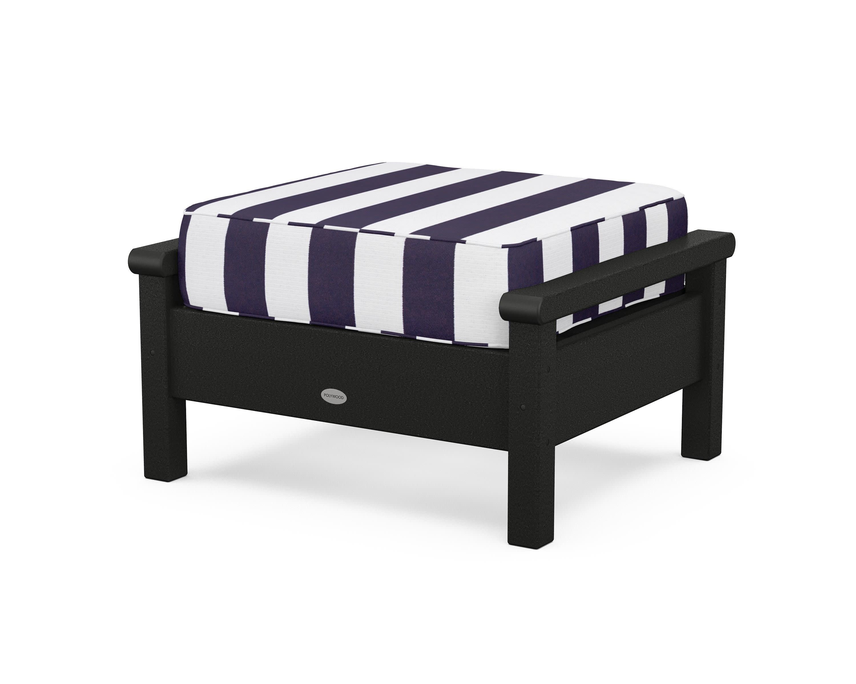 Harbour Deep Seating Ottoman in Black / Cabana Stripe Navy