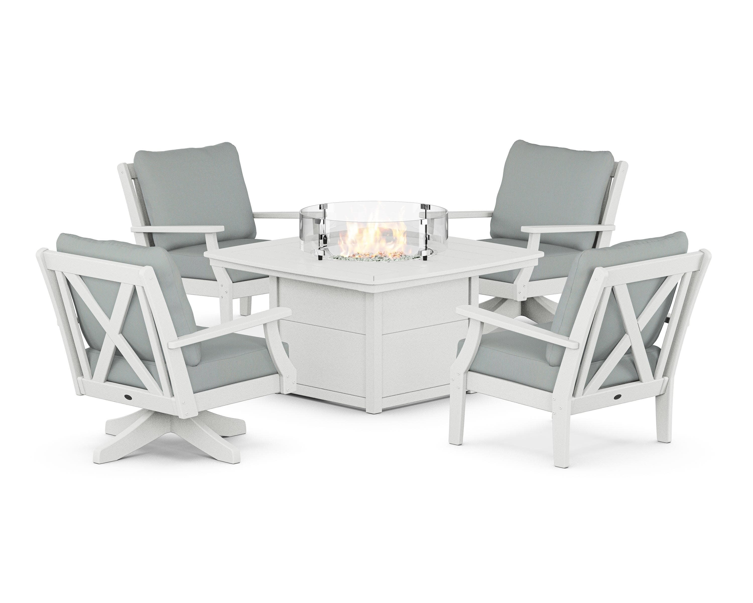 Braxton 5-Piece Deep Seating Set with Fire Table in Vintage White / Spa