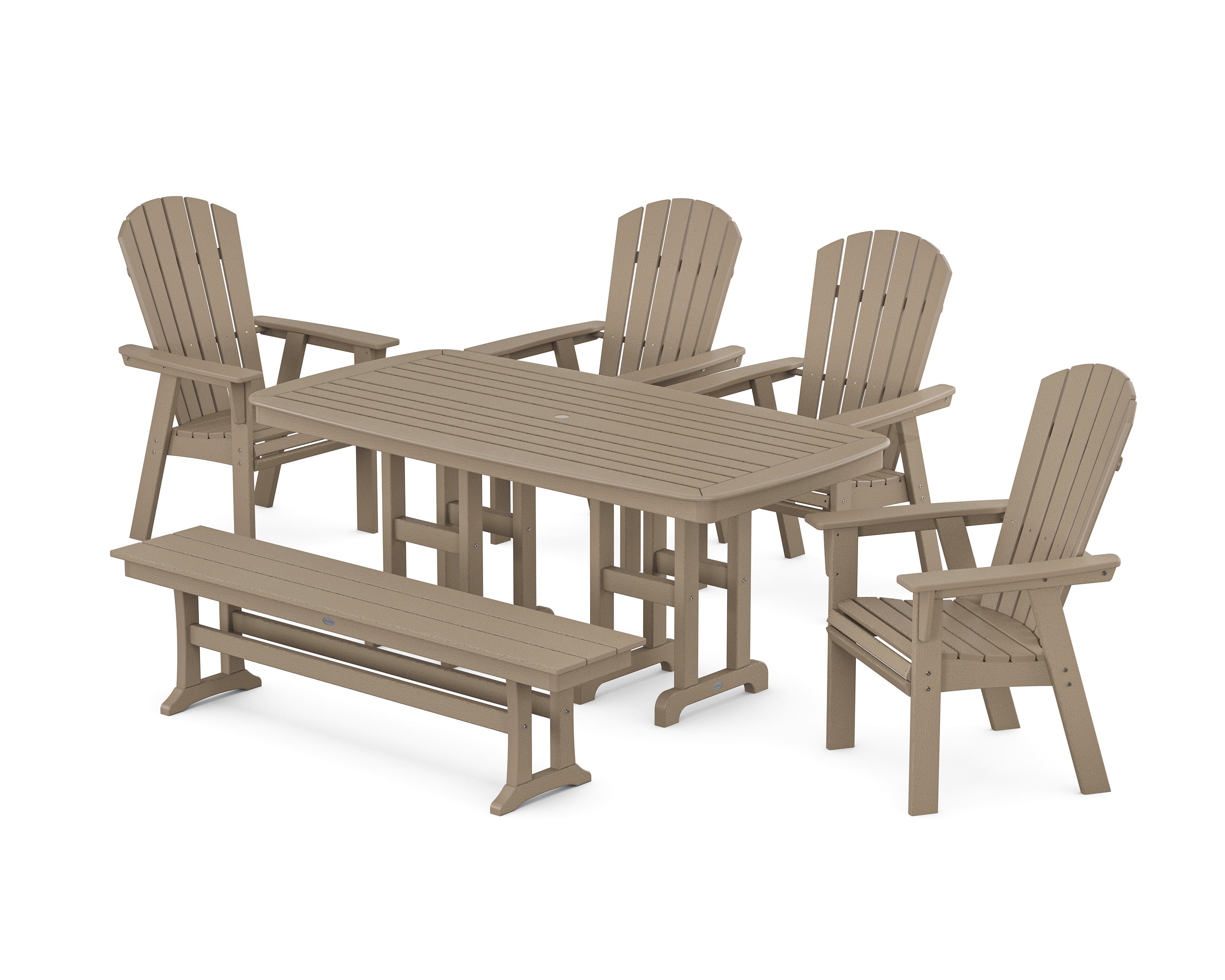 Nautical Curveback Adirondack 6-Piece Dining Set with Bench in Vintage Sahara