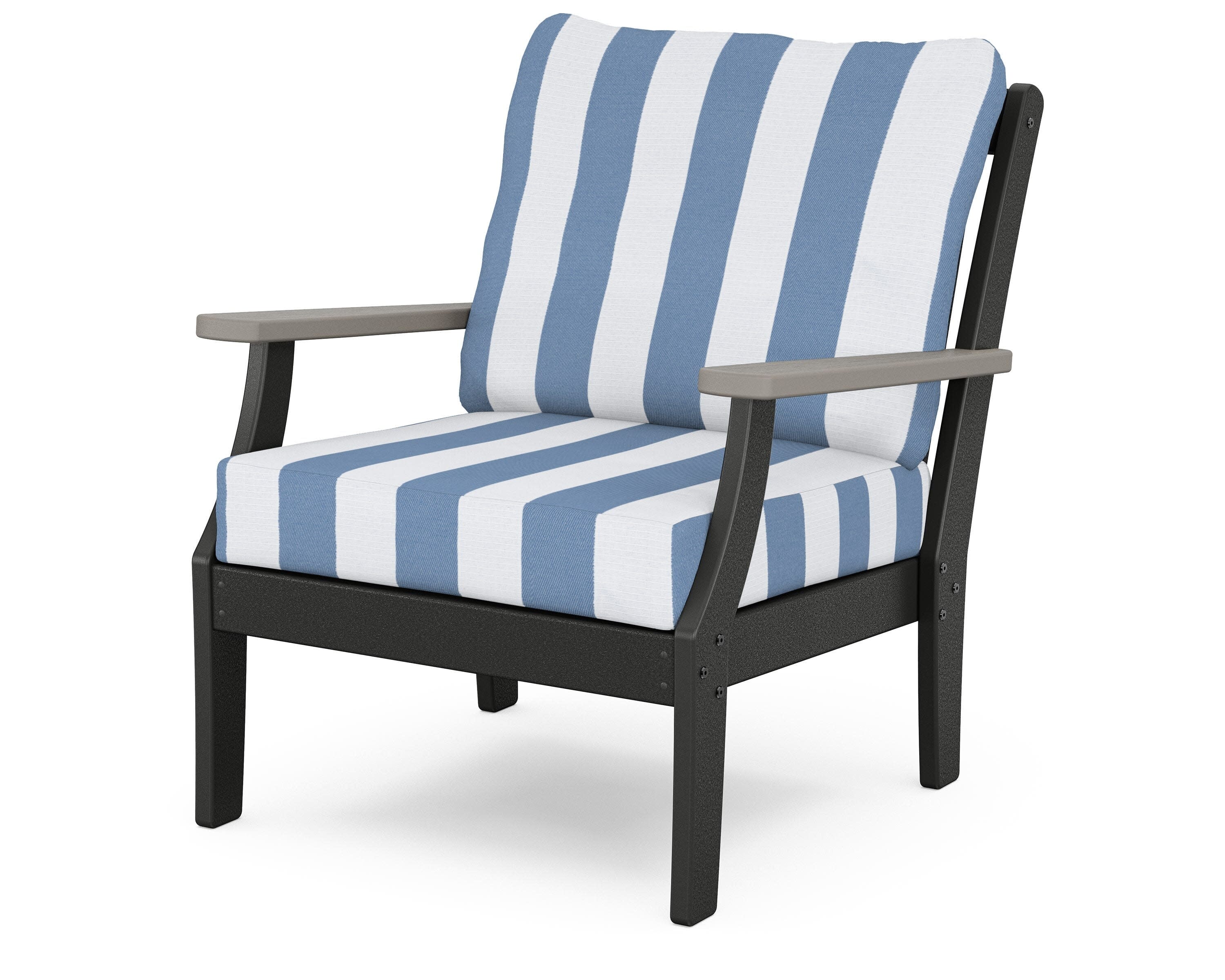 Braxton Deep Seating Chair in Black / Driftwood / Cabana Stripe Sky Blue