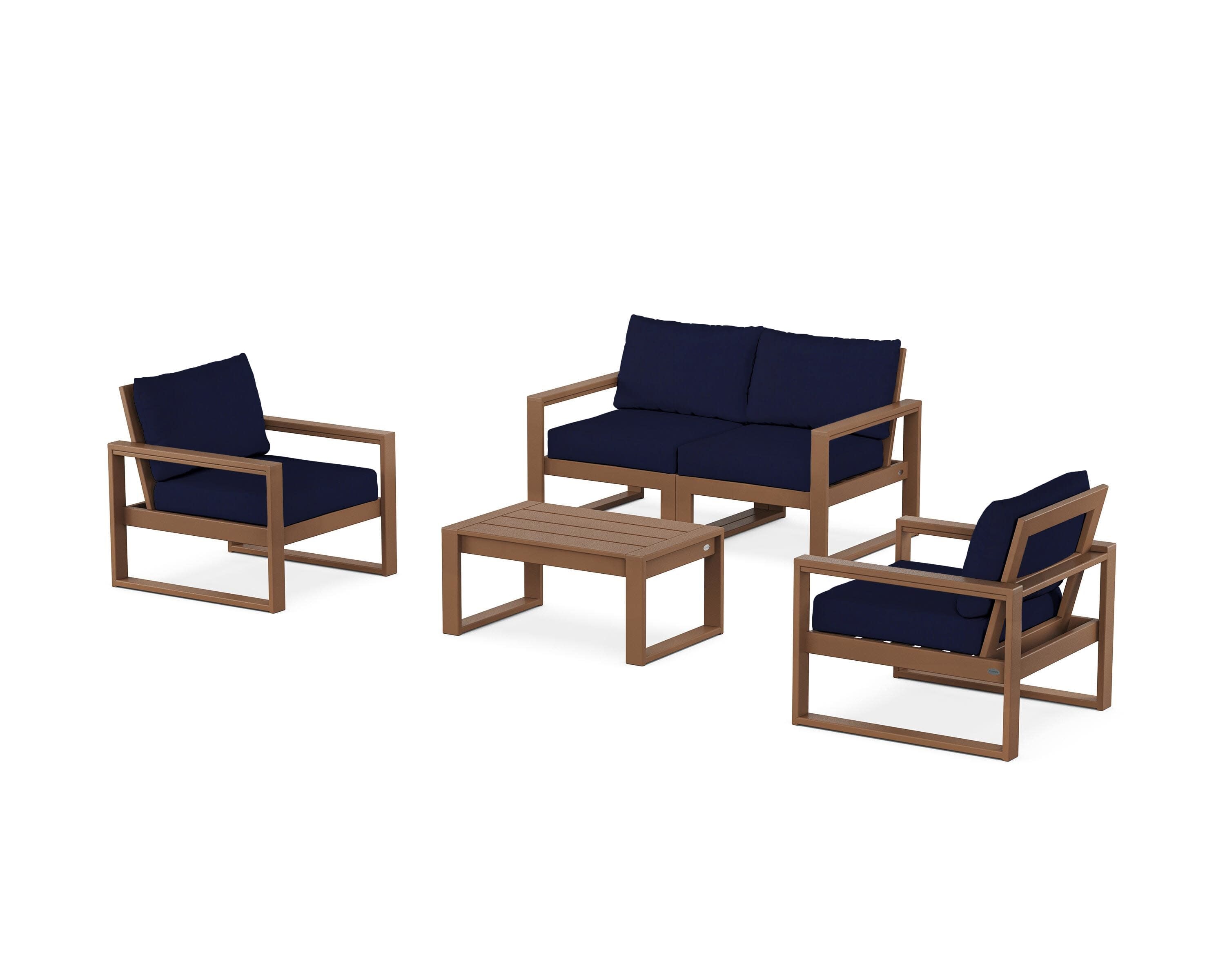 EDGE Sectional 4-Piece Deep Seating Set with Loveseat in Teak / Navy