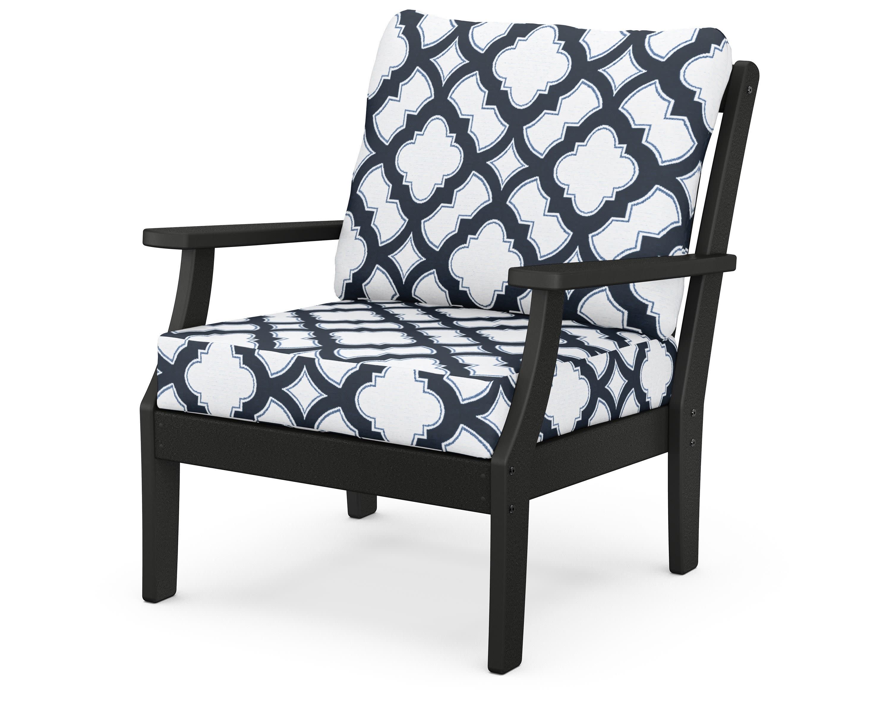 Braxton Deep Seating Chair in Black / Trellis Marine Indigo