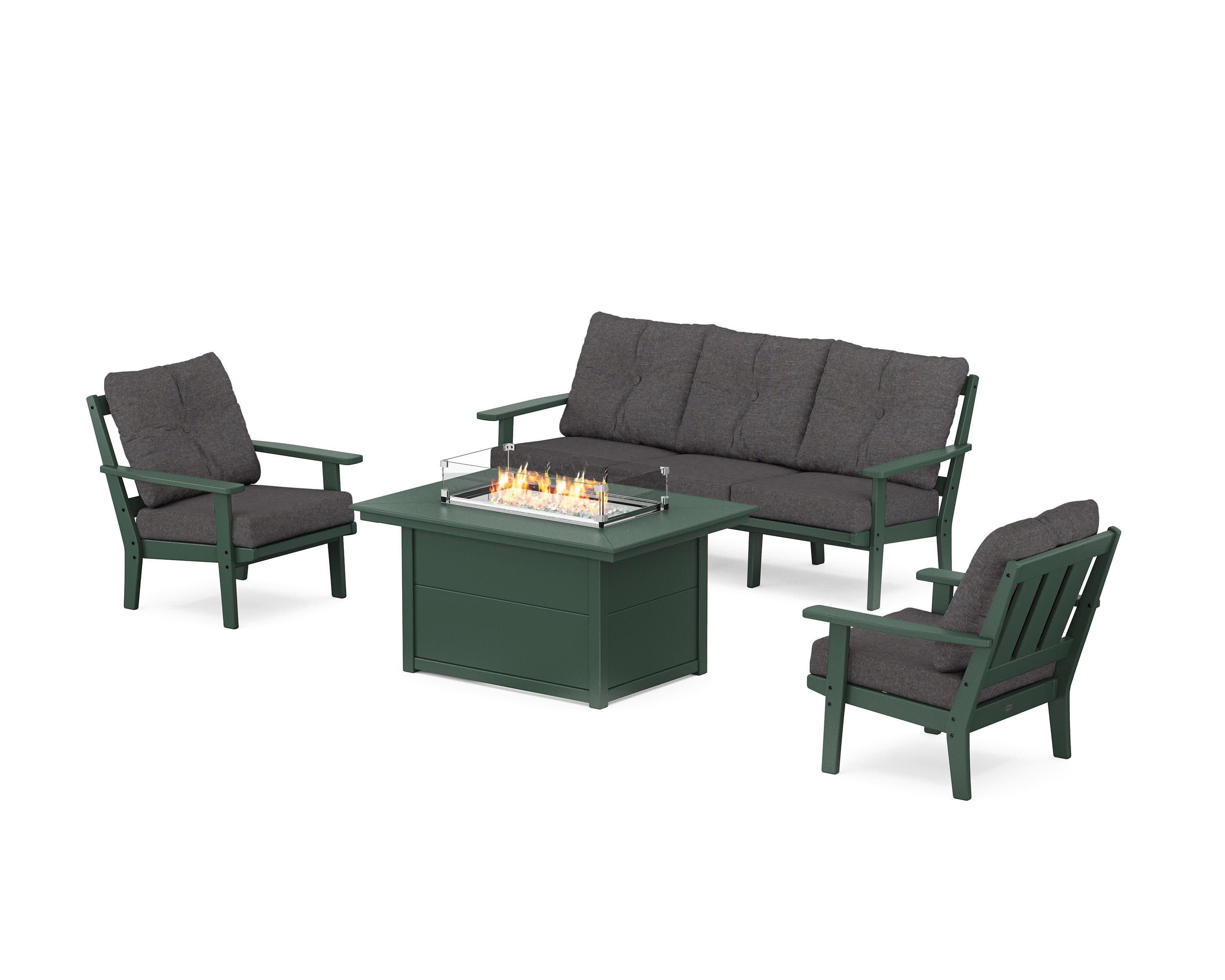 Oxford Deep Seating Fire Pit Table Set in Green / Ash Charcoal