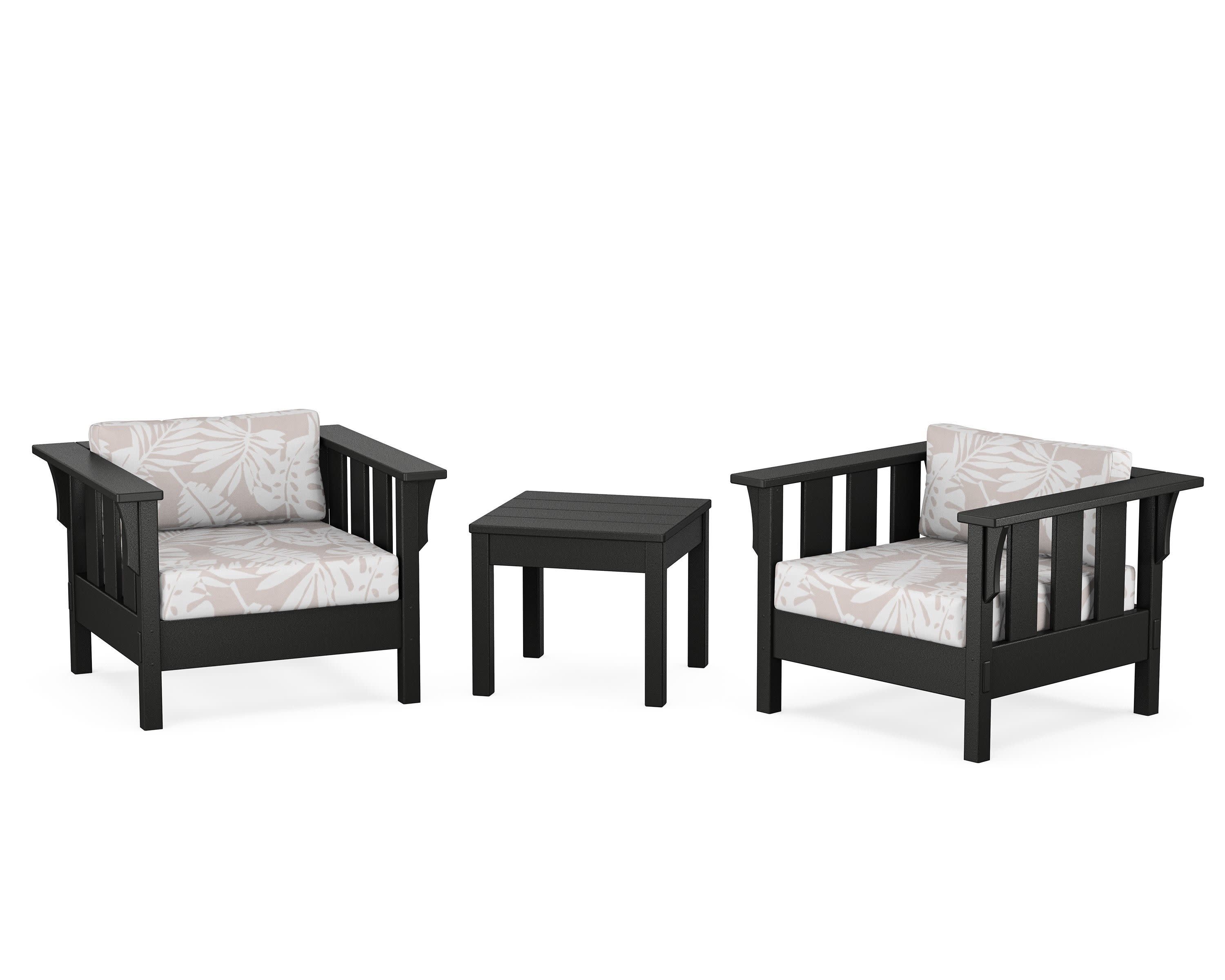 Acadia 3-Piece Deep Seating Set in Black / Leaf Dune Burlap