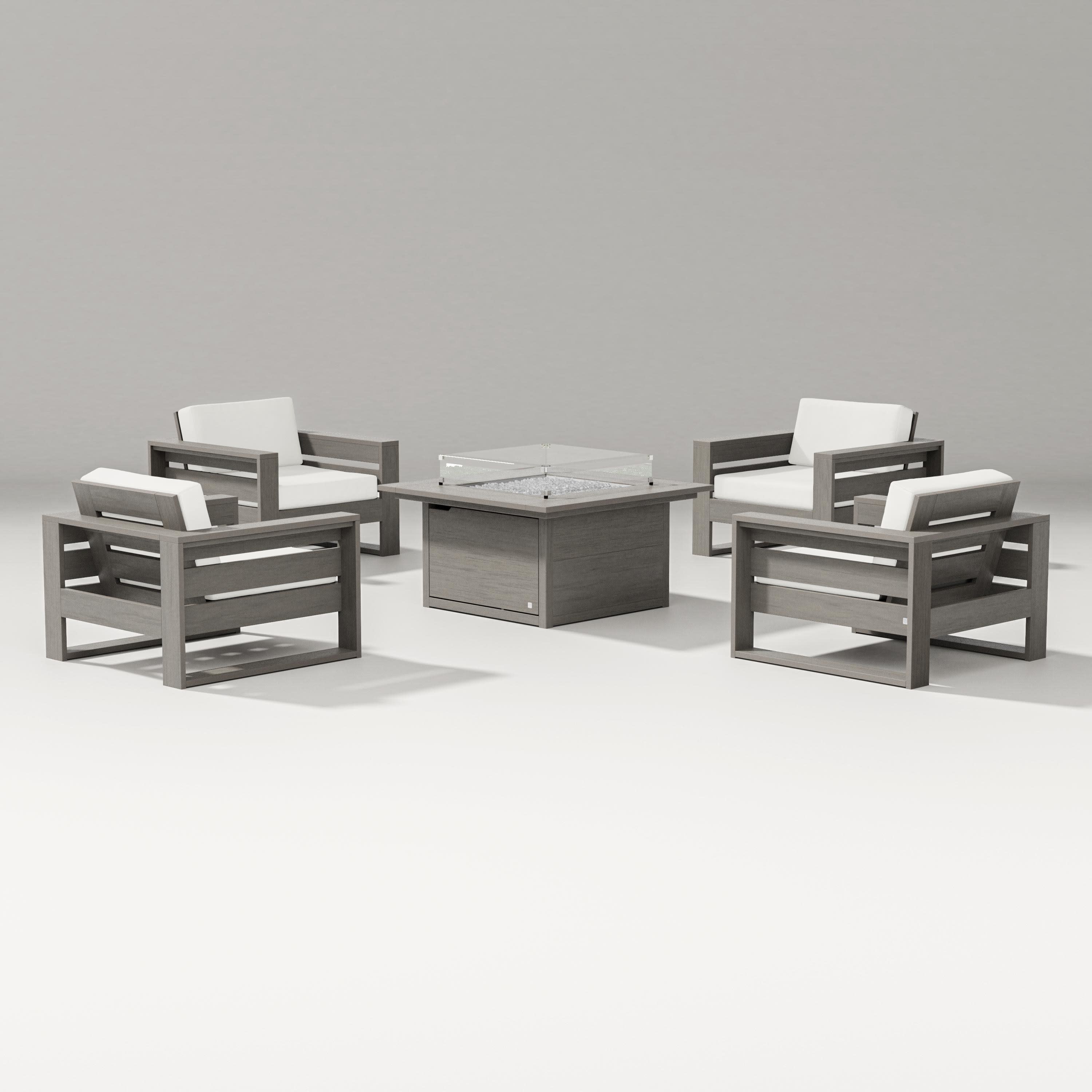 Latitude 5-Piece Lounge Fire Table Set in Driftwood / Natural Linen
