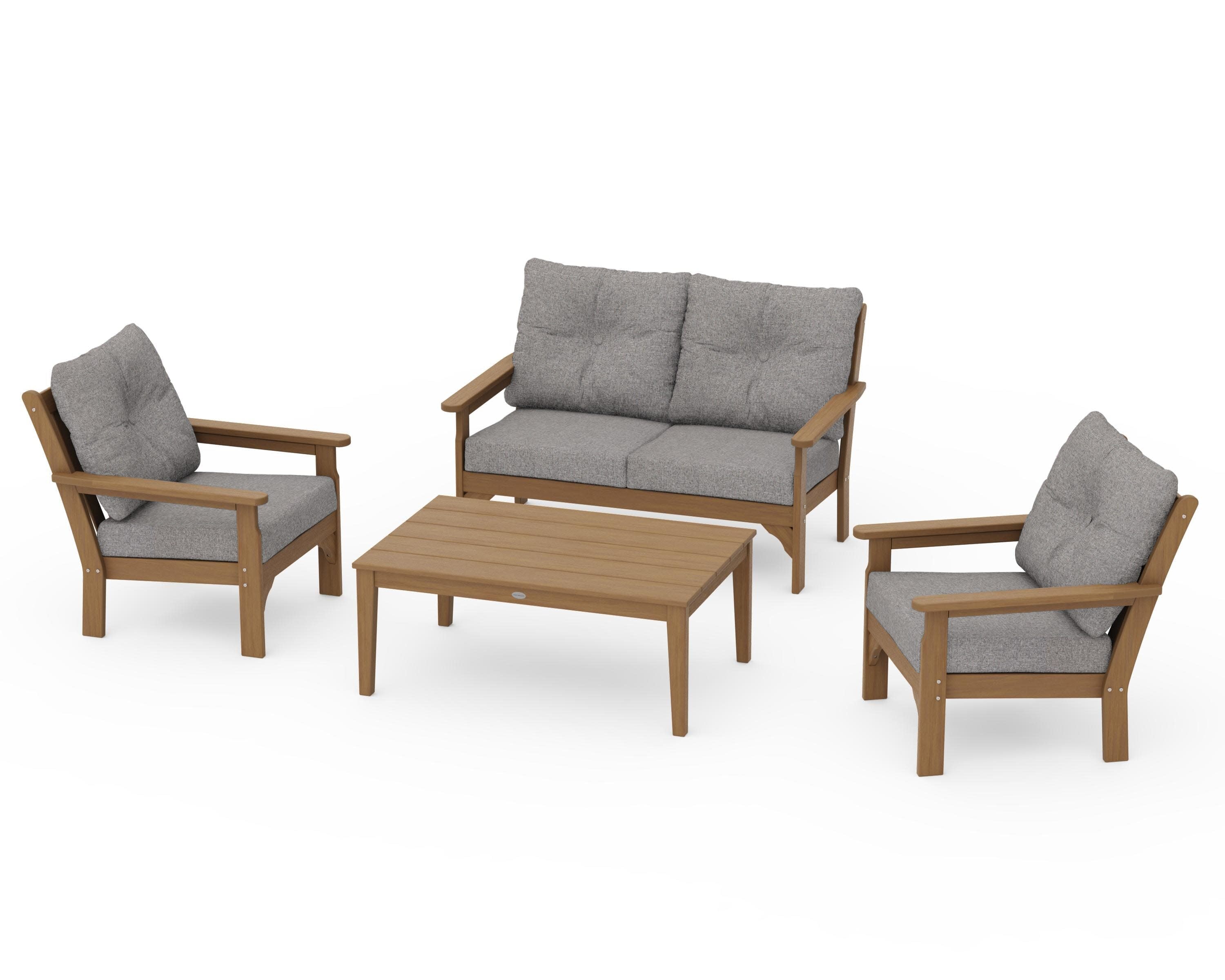 Vineyard 4-Piece Deep Seating Set in Natural / Grey Mist