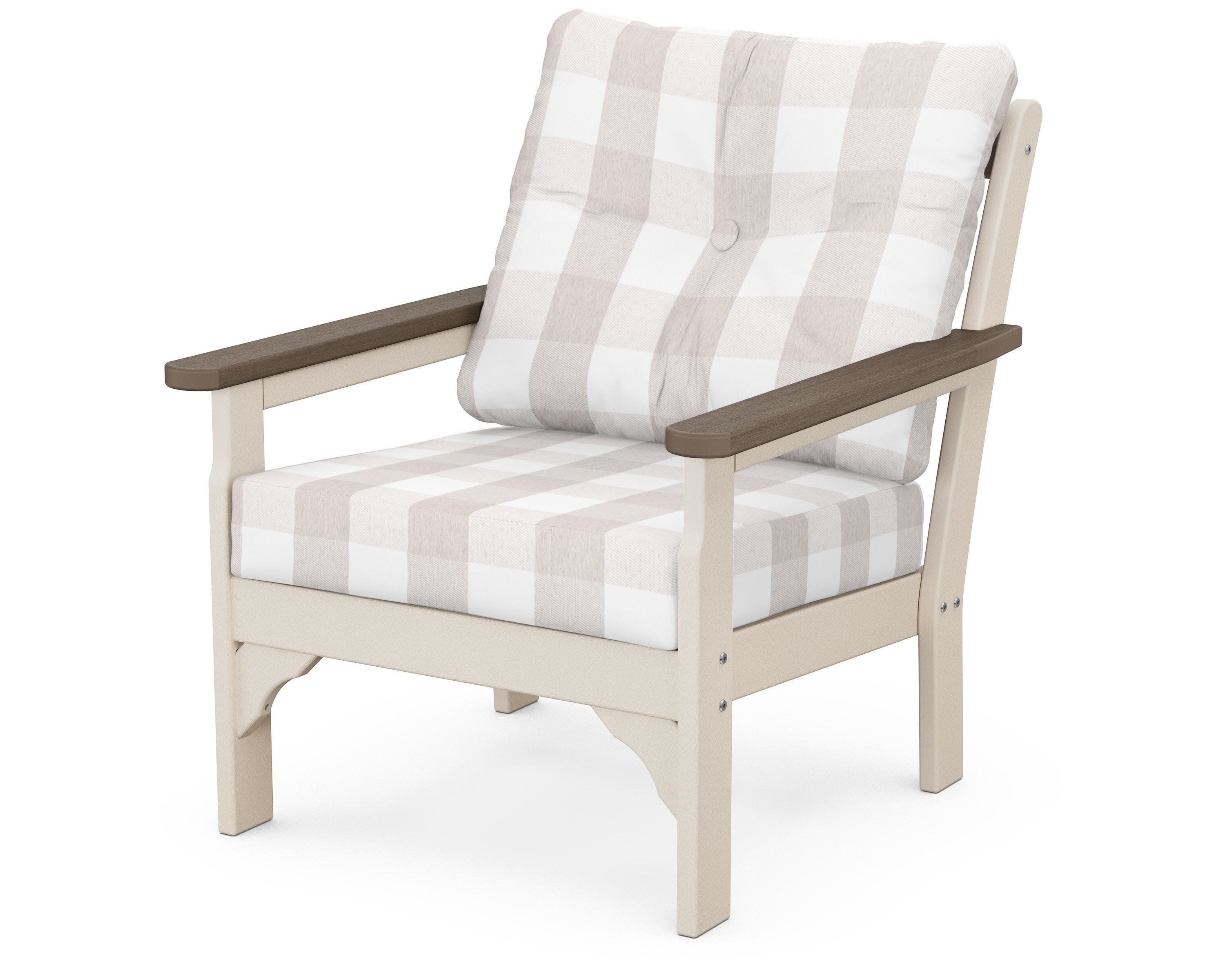 Vineyard Deep Seating Chair in Sand / Kona / Buffalo Plaid Dune Burlap
