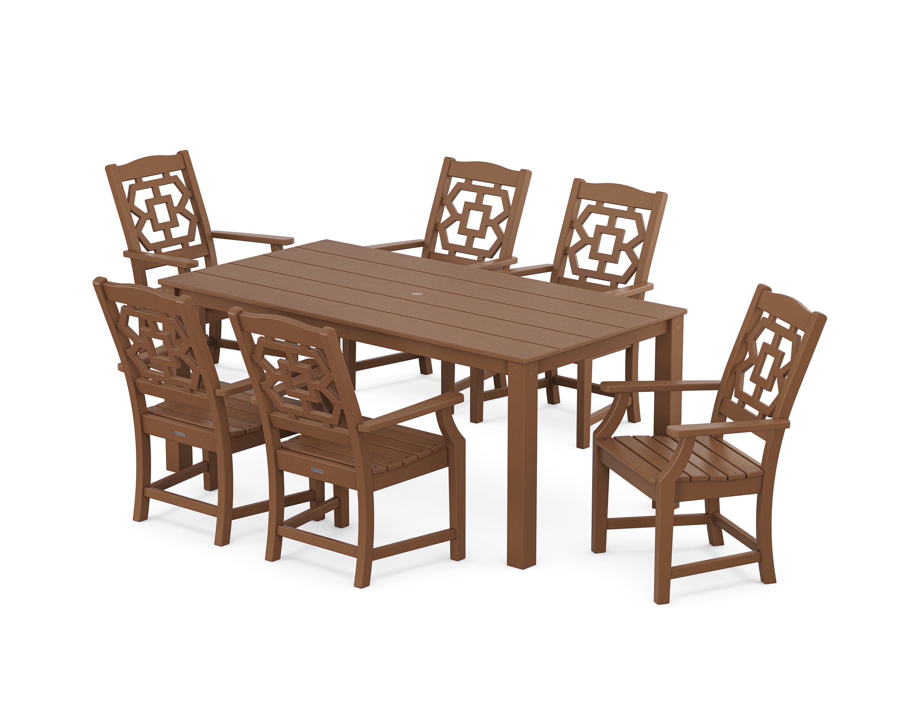 Chinoiserie Arm Chair 7-Piece Parsons Dining Set in Teak