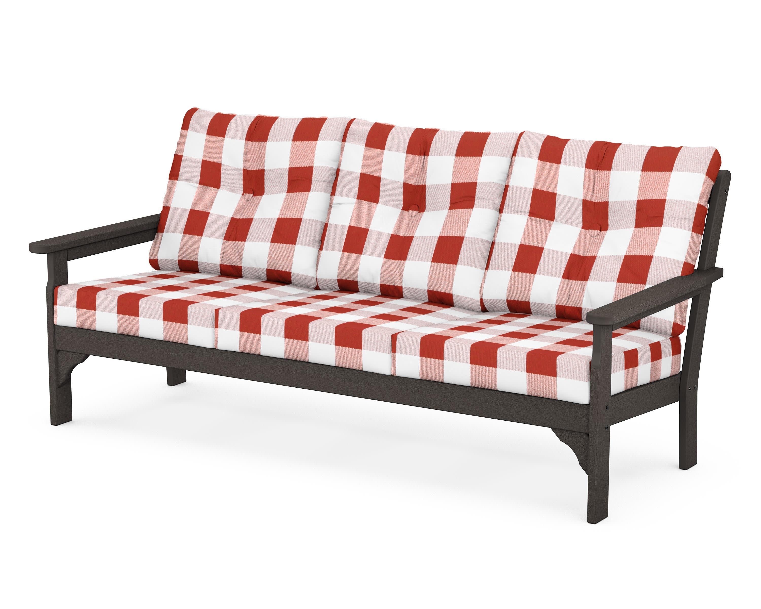 Vineyard Deep Seating Sofa in Vintage Coffee / Buffalo Plaid Crimson