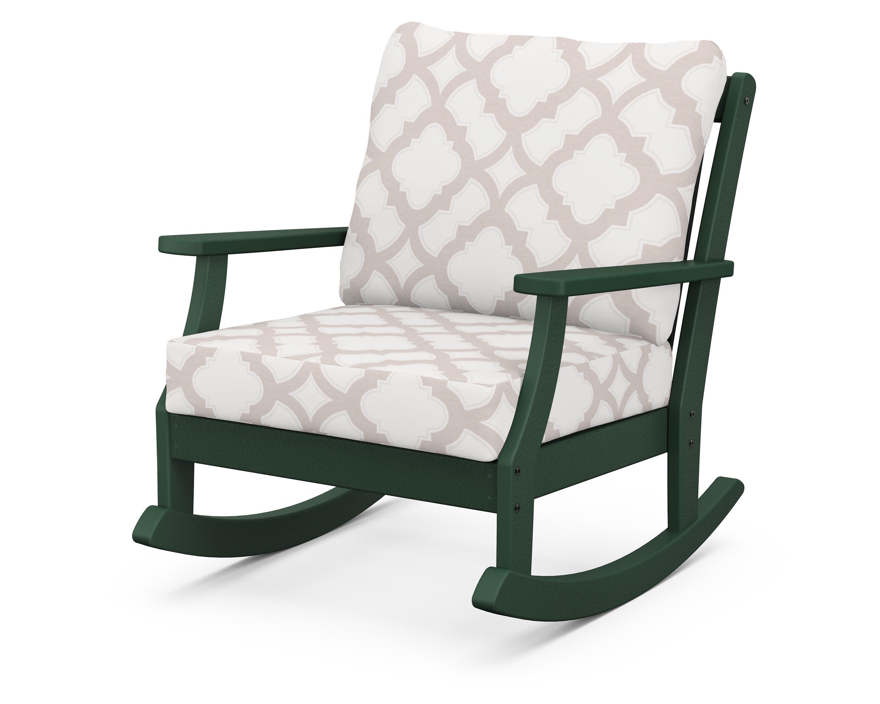 Braxton Deep Seating Rocking Chair in Green / Trellis Dune Burlap