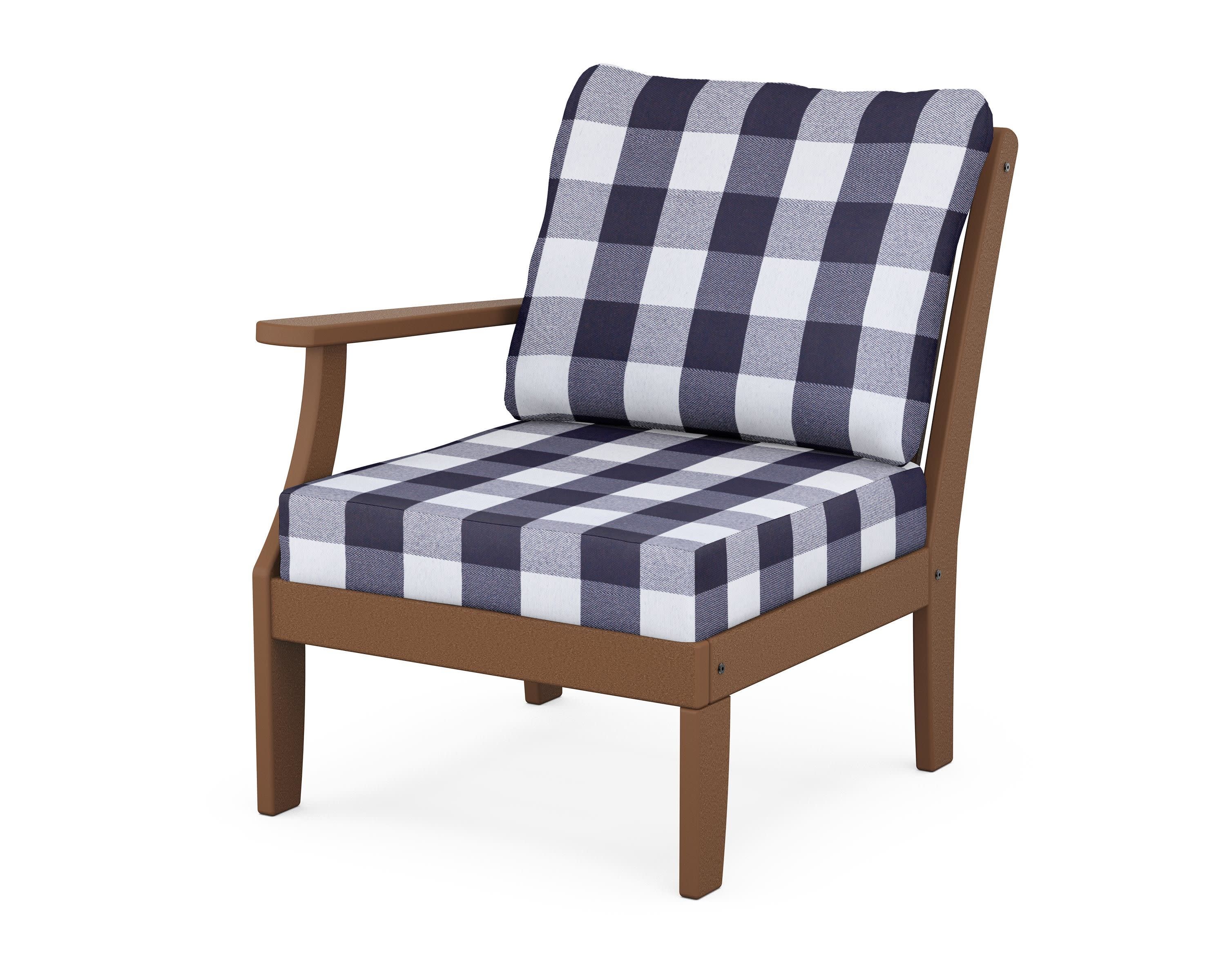 Braxton Modular Left Arm Chair in Teak / Buffalo Plaid Navy