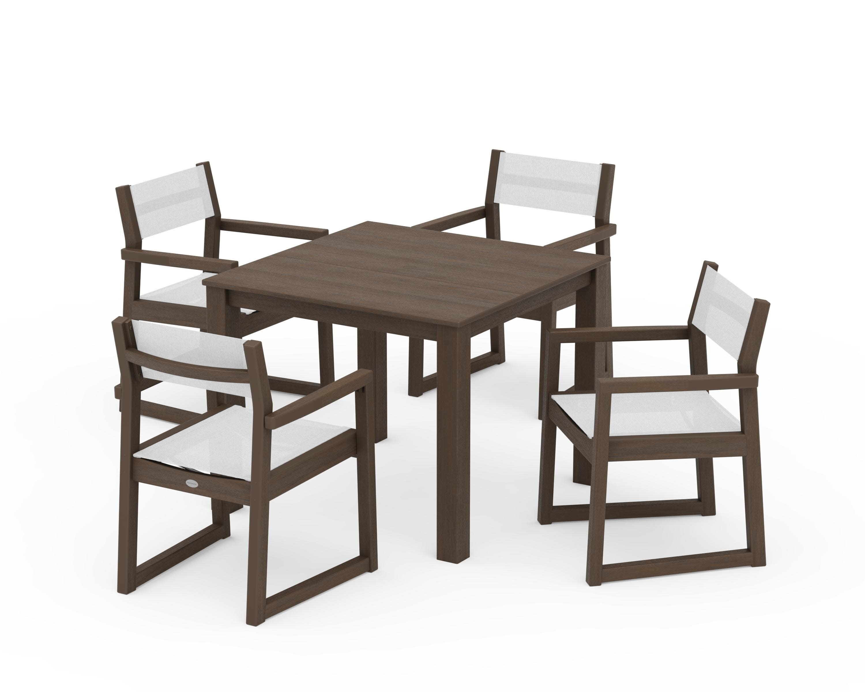 EDGE Sling Arm Chair 5-Piece Parsons Dining Set in Kona / White Sling