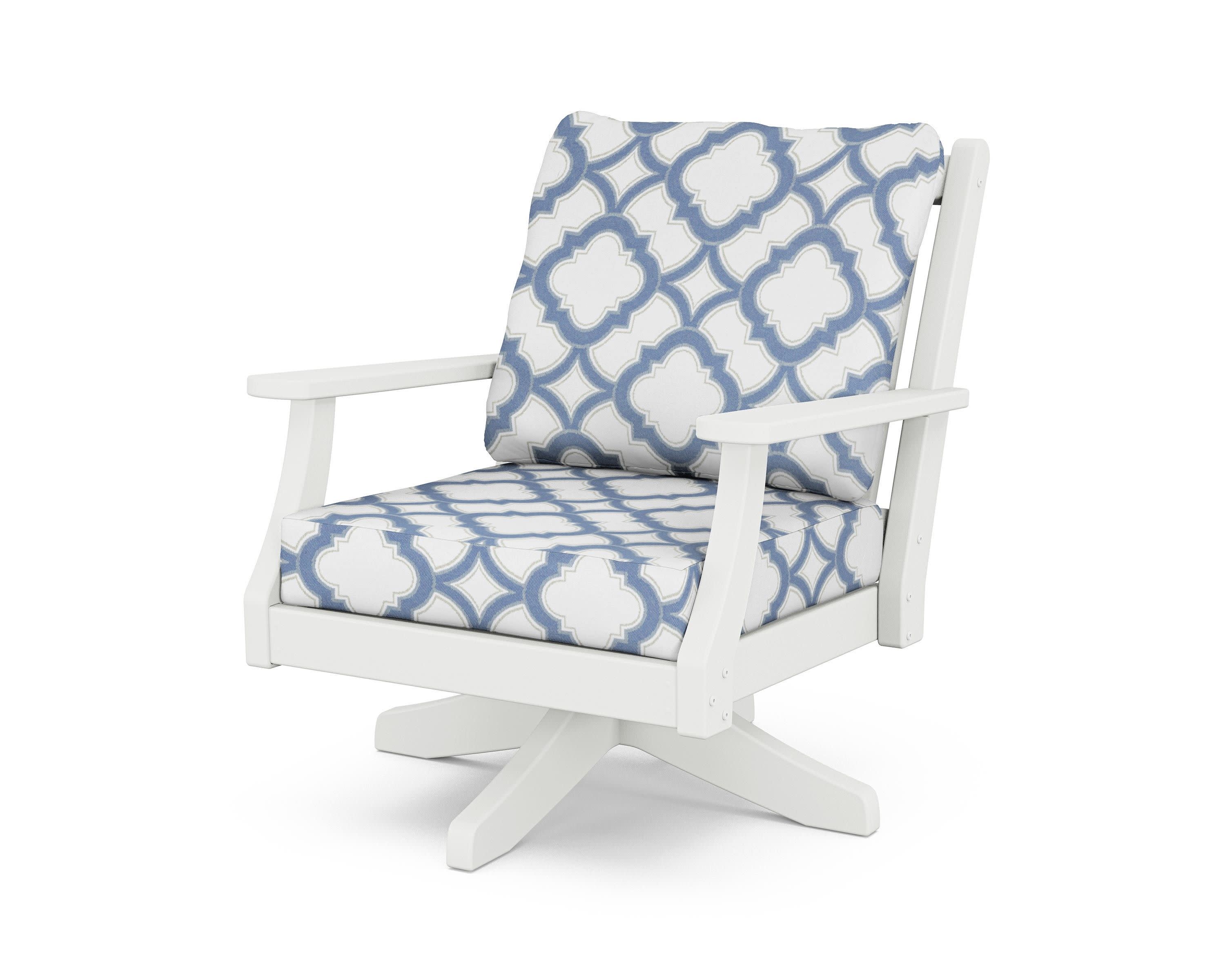 Wovendale Deep Seating Swivel Chair in White / Trellis Sky Blue