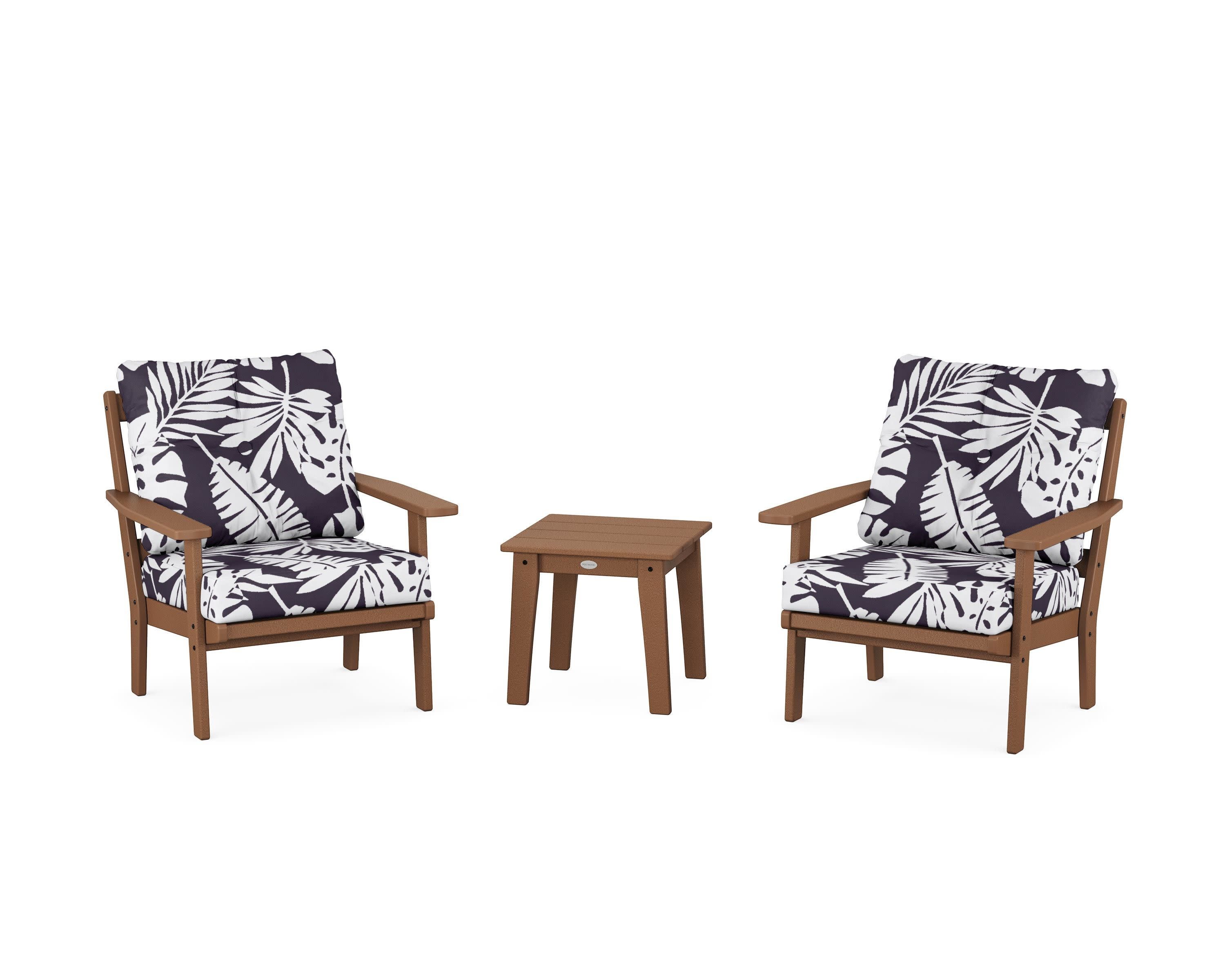Oxford 3-Piece Deep Seating Set in Teak / Leaf Navy