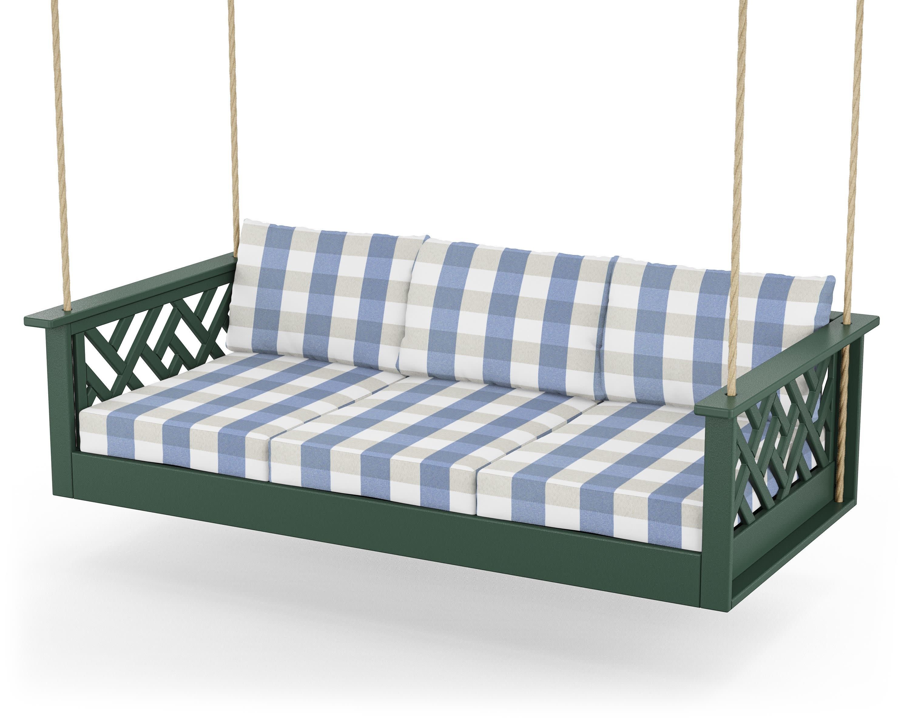 Chippendale Daybed Swing in Green / Buffalo Plaid Sky Blue