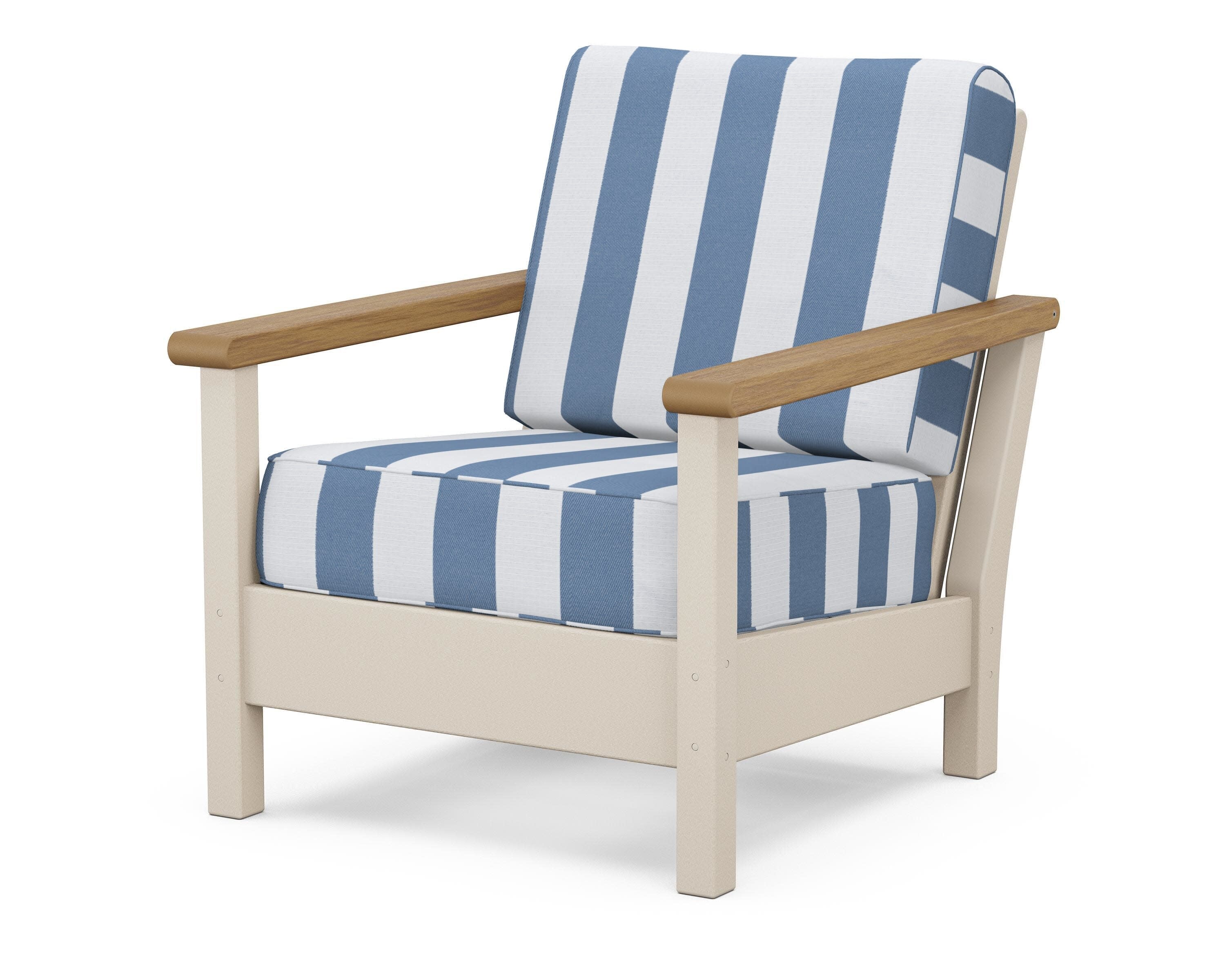 Harbour Deep Seating Chair in Sand / Natural / Cabana Stripe Sky Blue