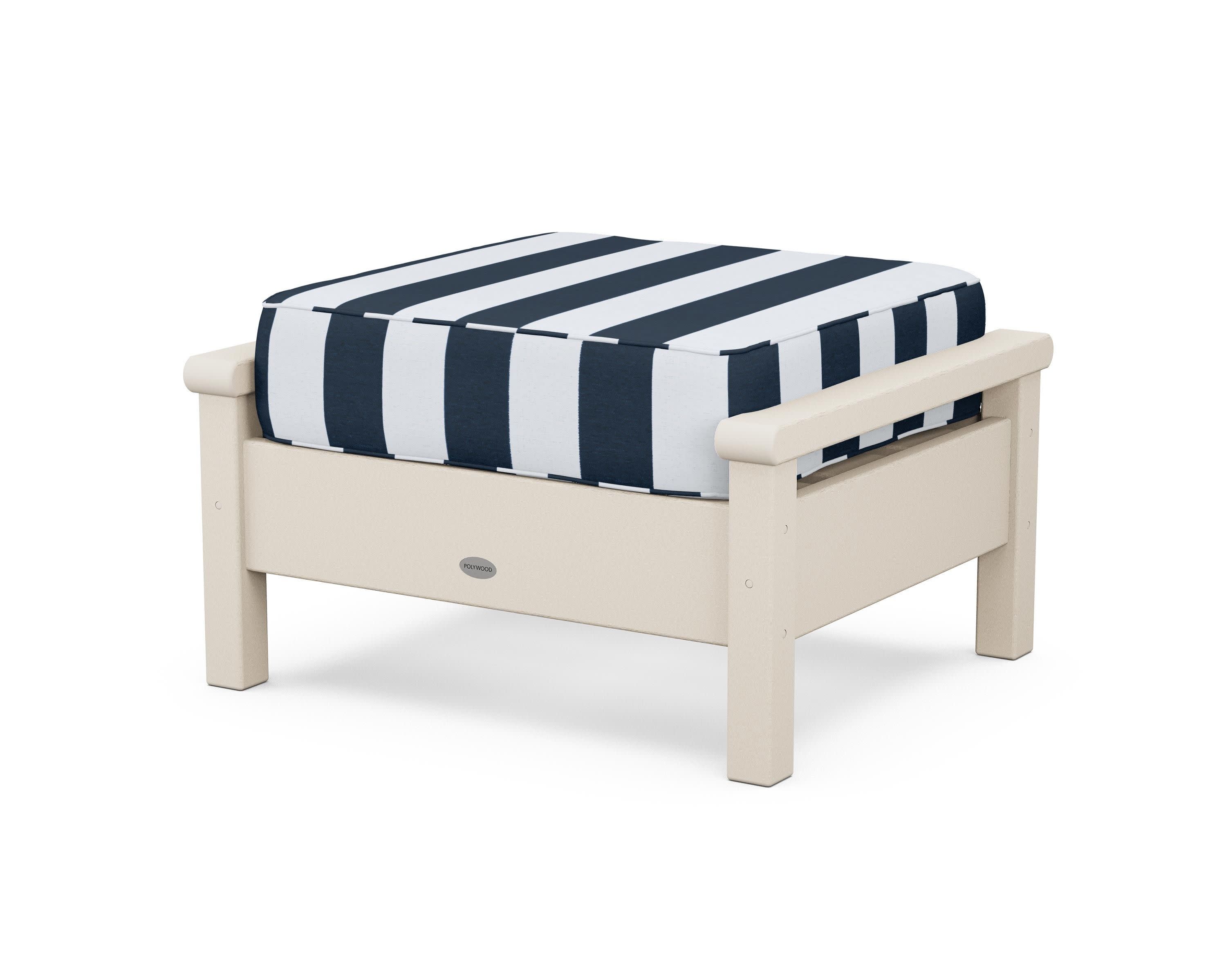 Harbour Deep Seating Ottoman in Sand / Cabana Stripe Marine Indigo