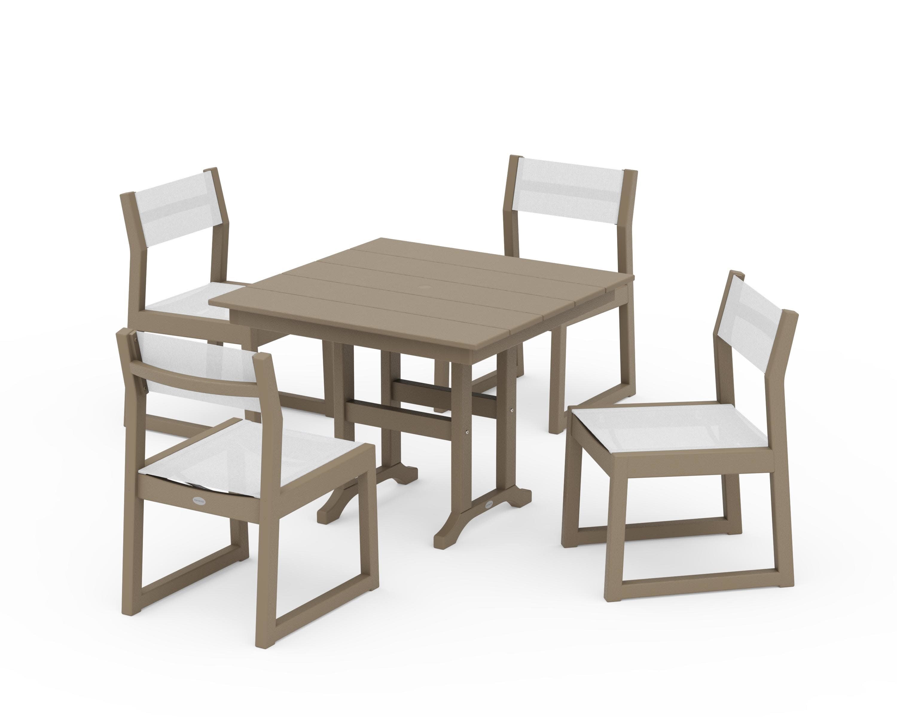 EDGE Sling Side Chair 5-Piece Farmhouse Dining Set in Vintage Sahara / White Sling