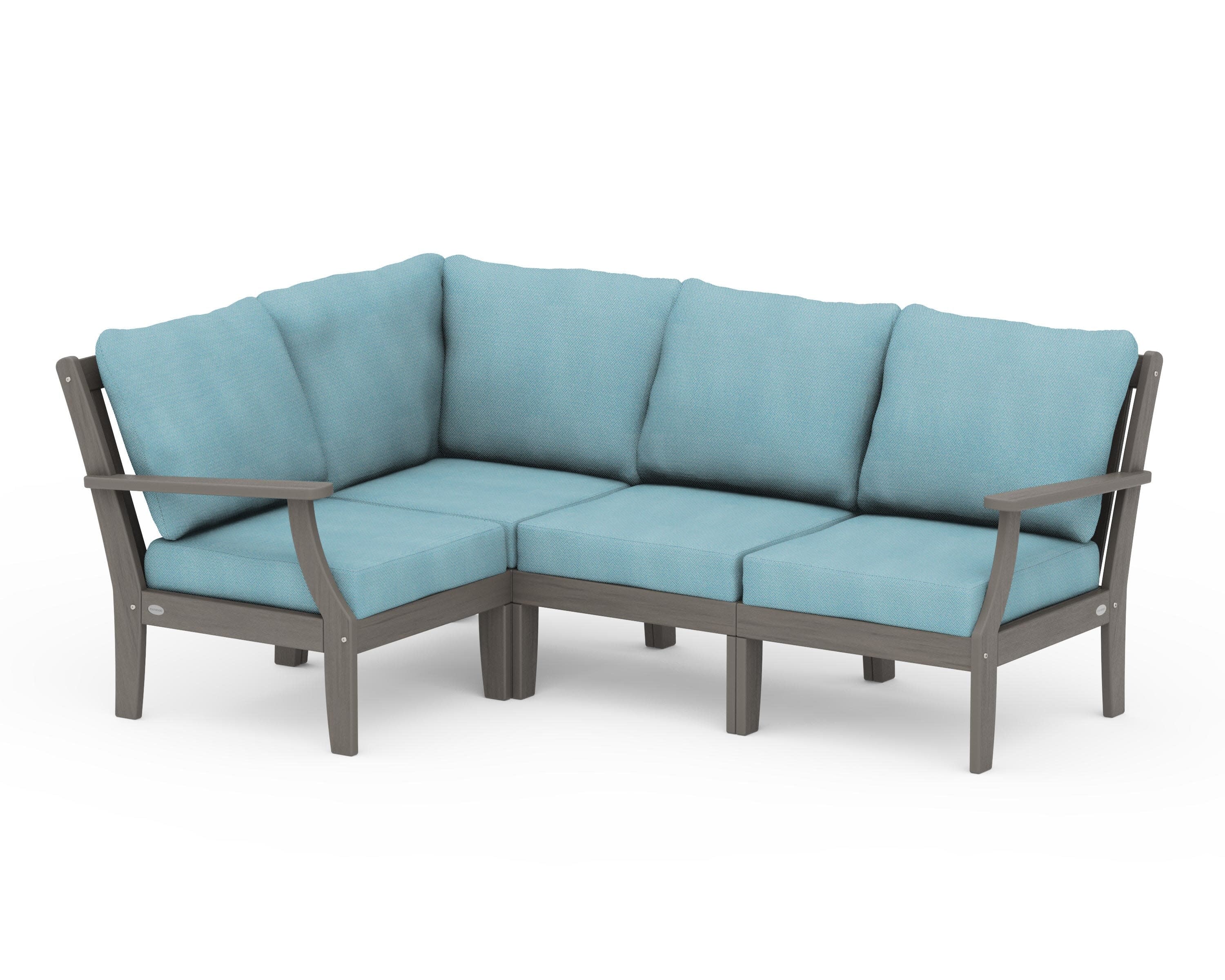 Braxton Modular 4-Piece Deep Seating Set in Driftwood / Lattice Sky Blue