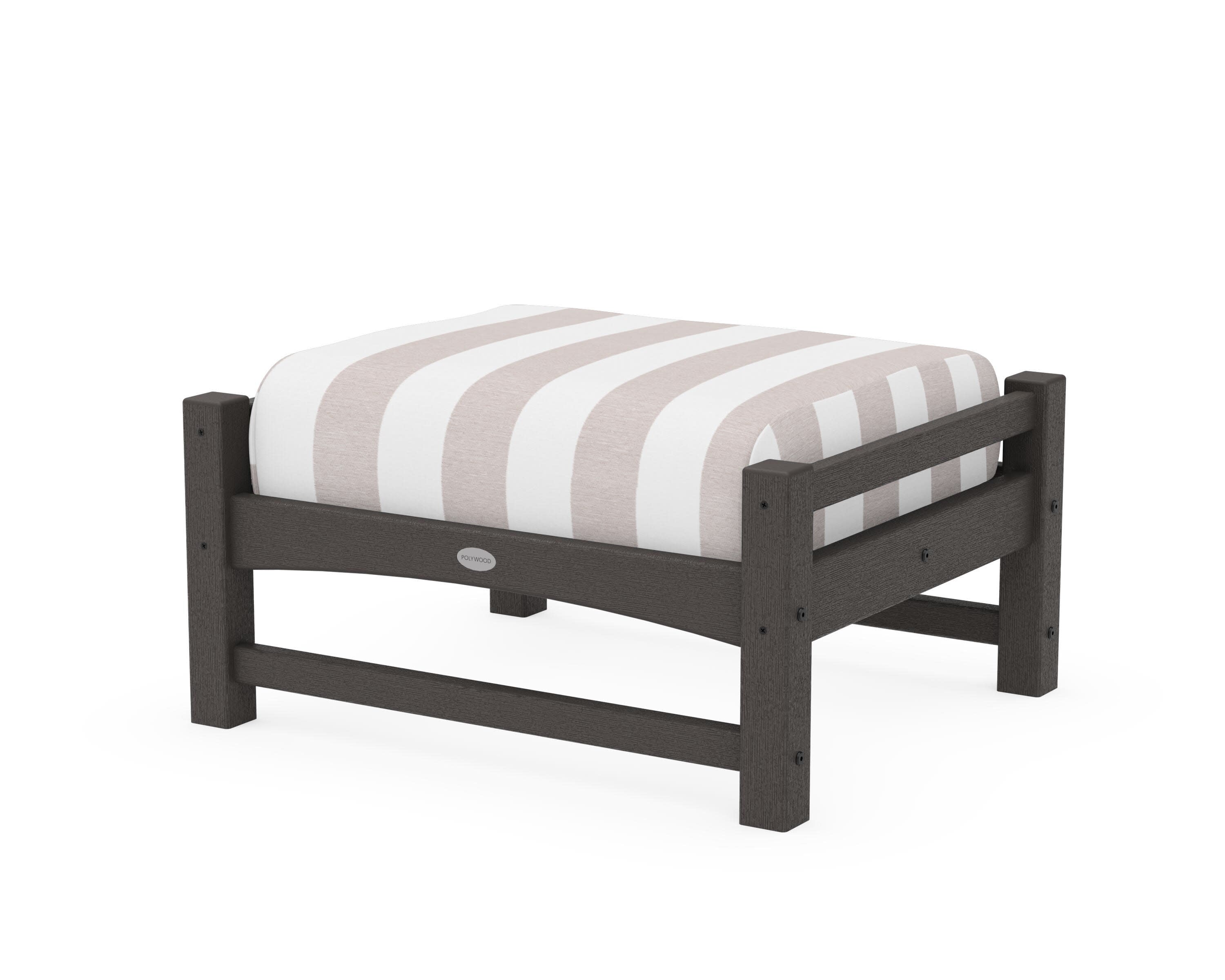 Club Ottoman in Vintage Coffee / Cabana Stripe Dune Burlap