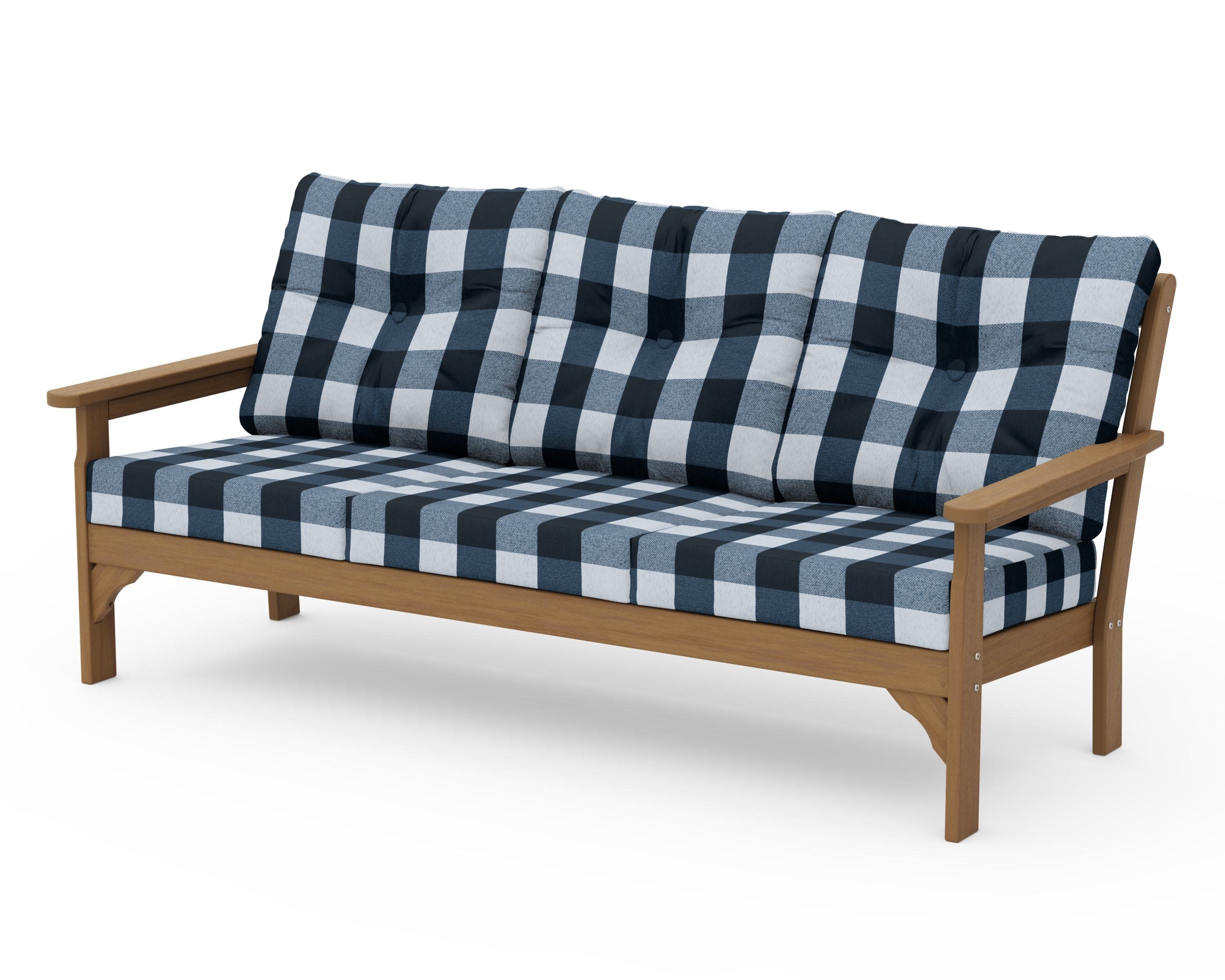 Vineyard Deep Seating Sofa in Natural / Buffalo Plaid Marine Indigo