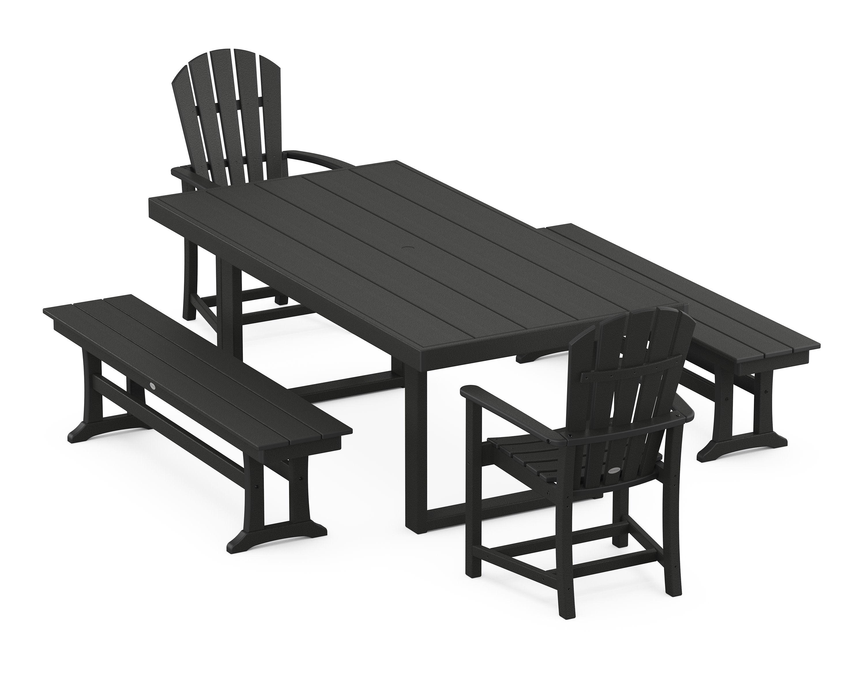 Palm Coast 5-Piece Dining Set with Benches in Black
