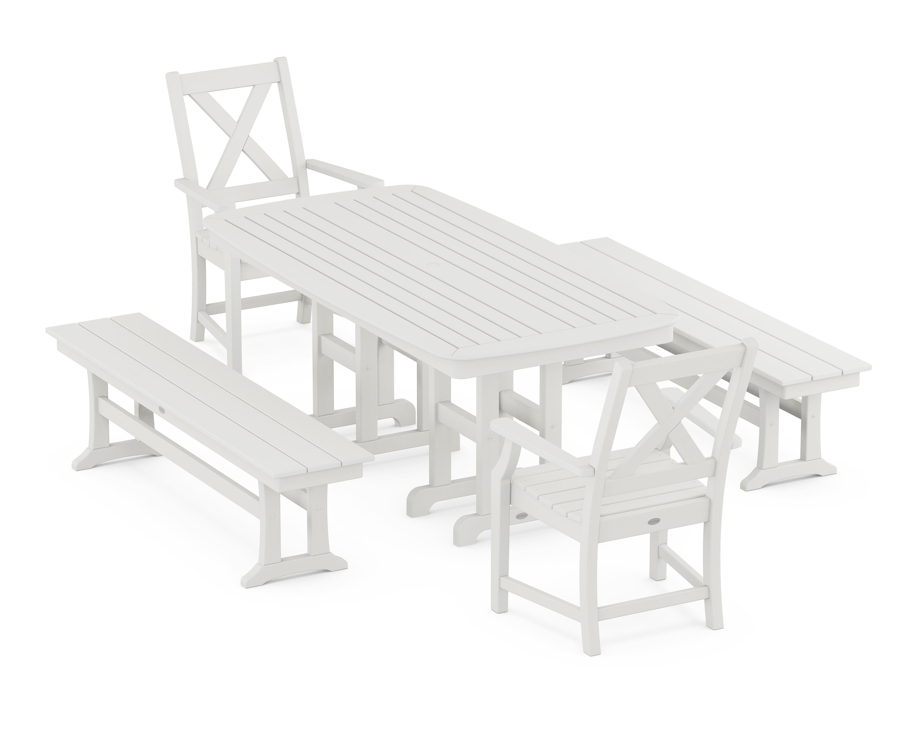 Braxton 5-Piece Dining Set with Benches in Vintage White