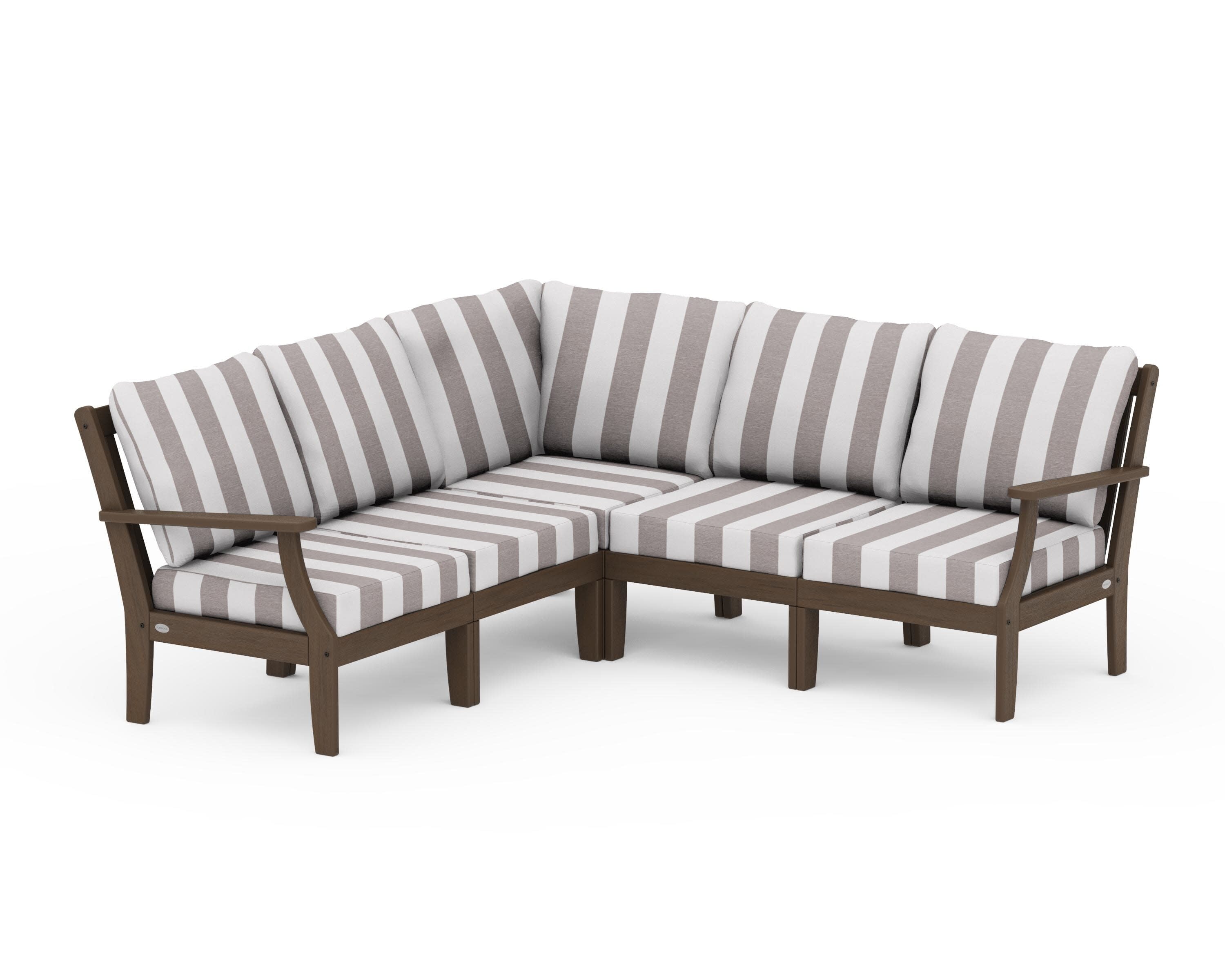 Braxton Modular 5-Piece Deep Seating Set in Kona / Cabana Stripe Grey Mist
