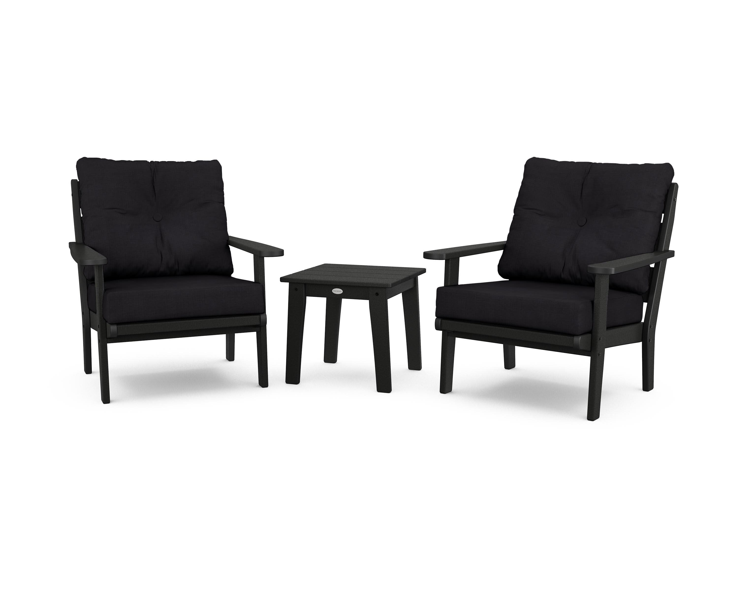 Lakeside 3-Piece Deep Seating Chair Set in Black / Midnight Linen