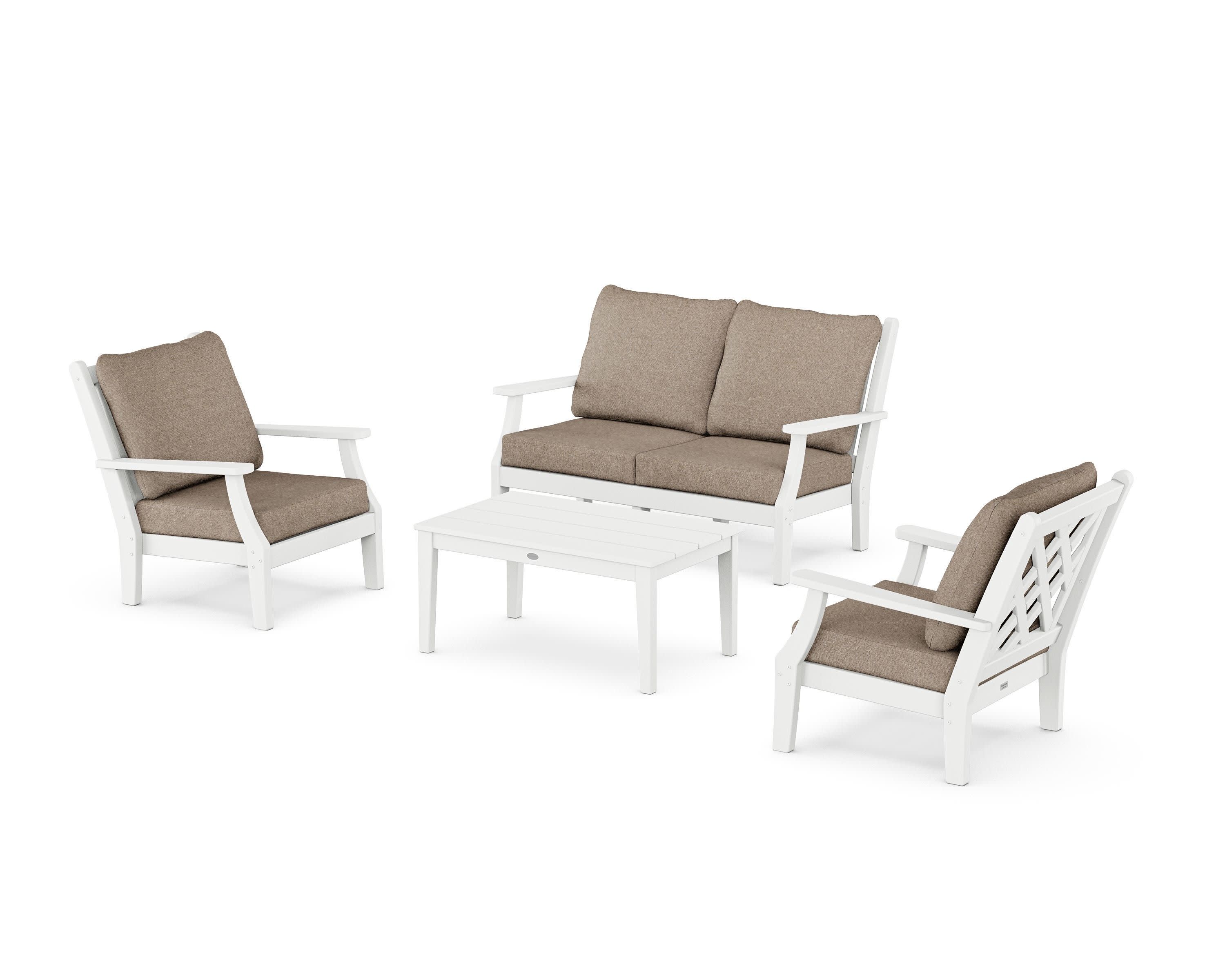 Wovendale 4-Piece Deep Seating Set with Loveseat in White / Spiced Burlap
